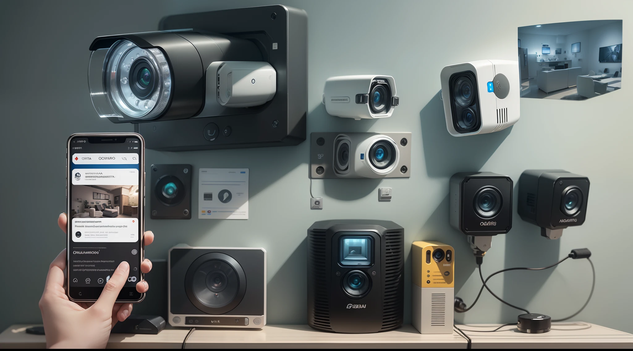 (obra-prima), (melhor qualidade), (ultra-detalhado), (Home automation systems that allow us to control security), (Security system activated), (Security cameras), (qualidade 8k), (sem texto na imagem)