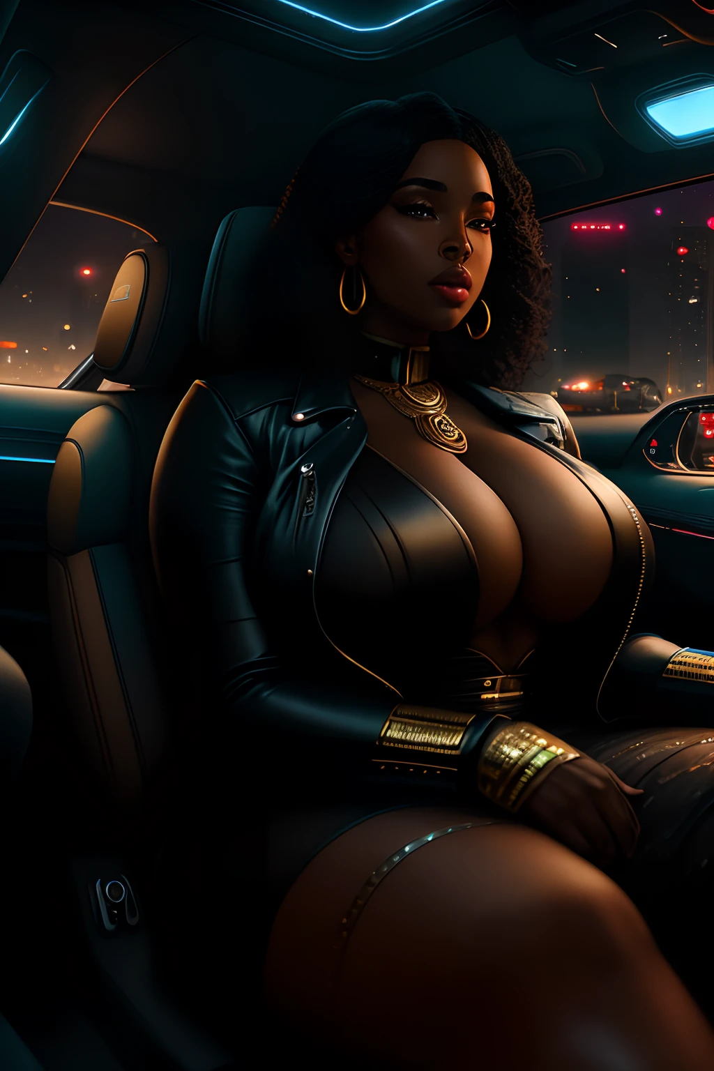 Handsomeblack man drivinga bugatti with a beautiful curvy black woman seated in the passengerseatofthe bugatti, night time, photorealistic image, 8k, ultra HD, unreal engine rendered, cinematic lighting, artgerm style,