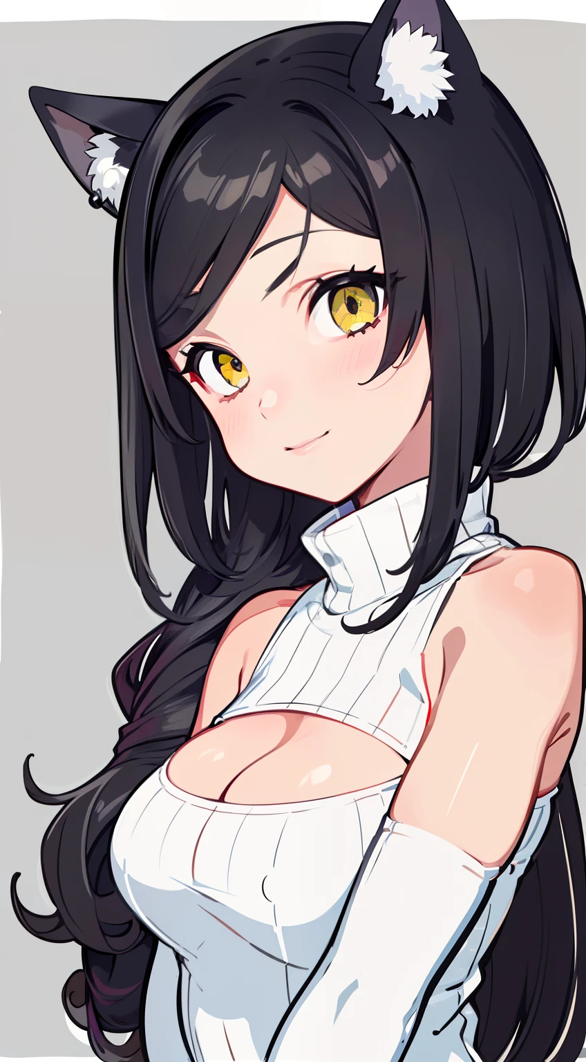 Fundo Wihte, (estilo preto e branco), (corpo inteiro), 1 girl, menina bonito, menina com sorriso brilhante, sorriso penetrante, brilho nos olhos, short hair, Cabelo branco, franja, Cat's ear on head, peitos grandes, peitos, Arte vintage reimaginada mostrando conceitos abstratos, Artistic image centered on the profile of a beautiful person in a minimal line art style with emotion,