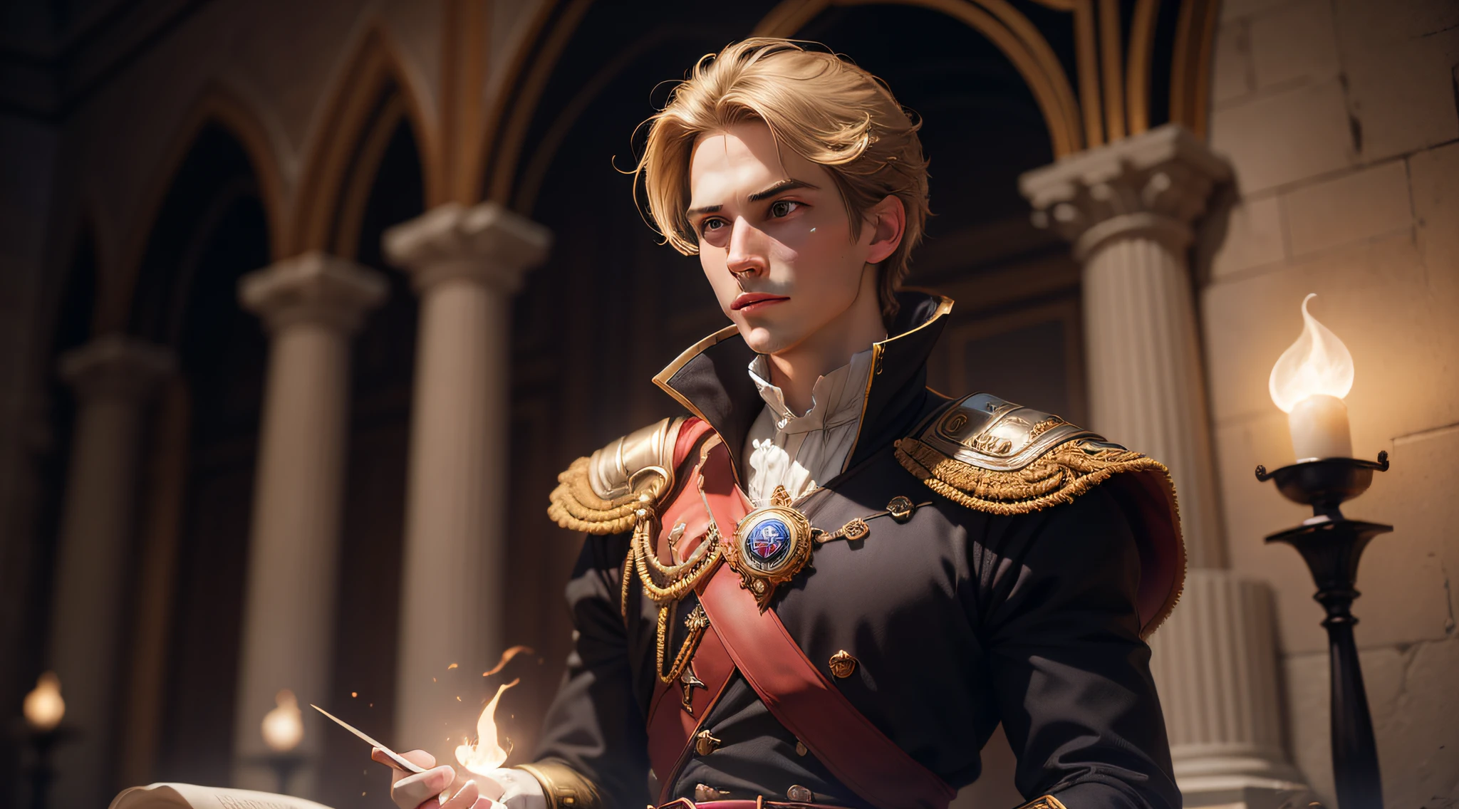 Unfathomable history: The Adventurous Prince, creates for me 5 sharp images, cinematografic, lente de 35 mm, f/1.8, Highlight lighting, global lighting --uplight --v 4