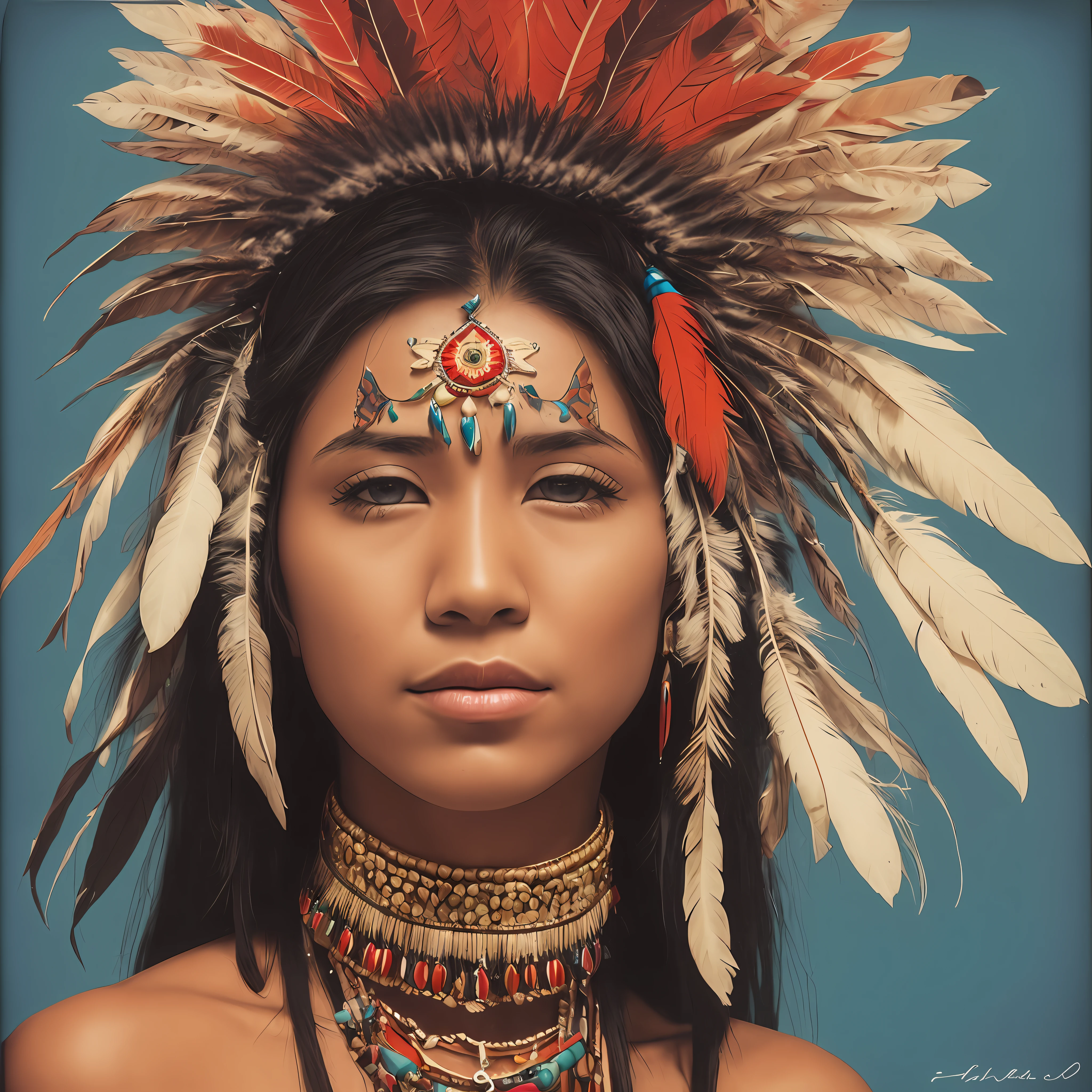 indigenous chief,Coca on the head with many feathers, realistic, cinematic, close-up, dark shot, high face detail, award-winning photo, realistic old age wrinkles, coca, feathers, painted face, super detailed face, tribal painting, 8k, polaroid.