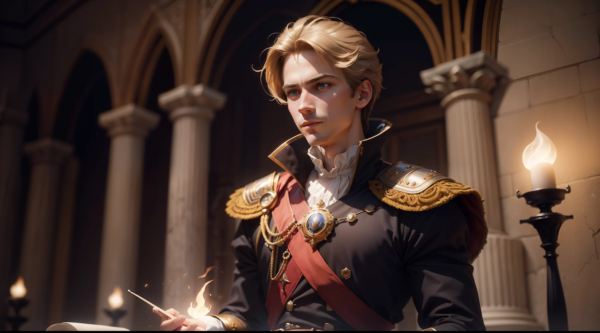 Unfathomable history: The Adventurous Prince, creates for me 5 sharp images, cinematografic, lente de 35 mm, f/1.8, Highlight lighting, global lighting --uplight --v 4