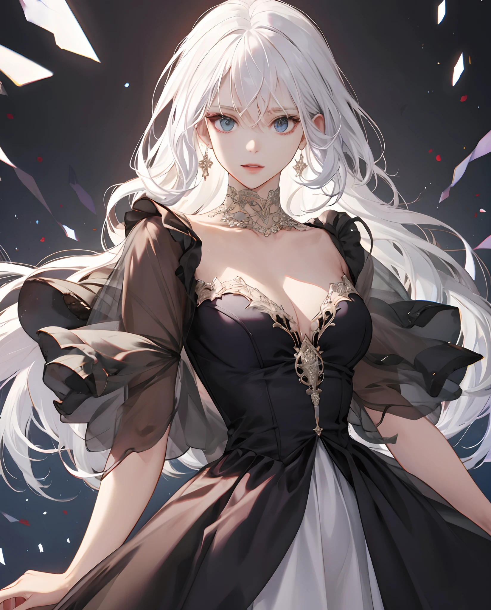 White hair greek goddes dark dress
