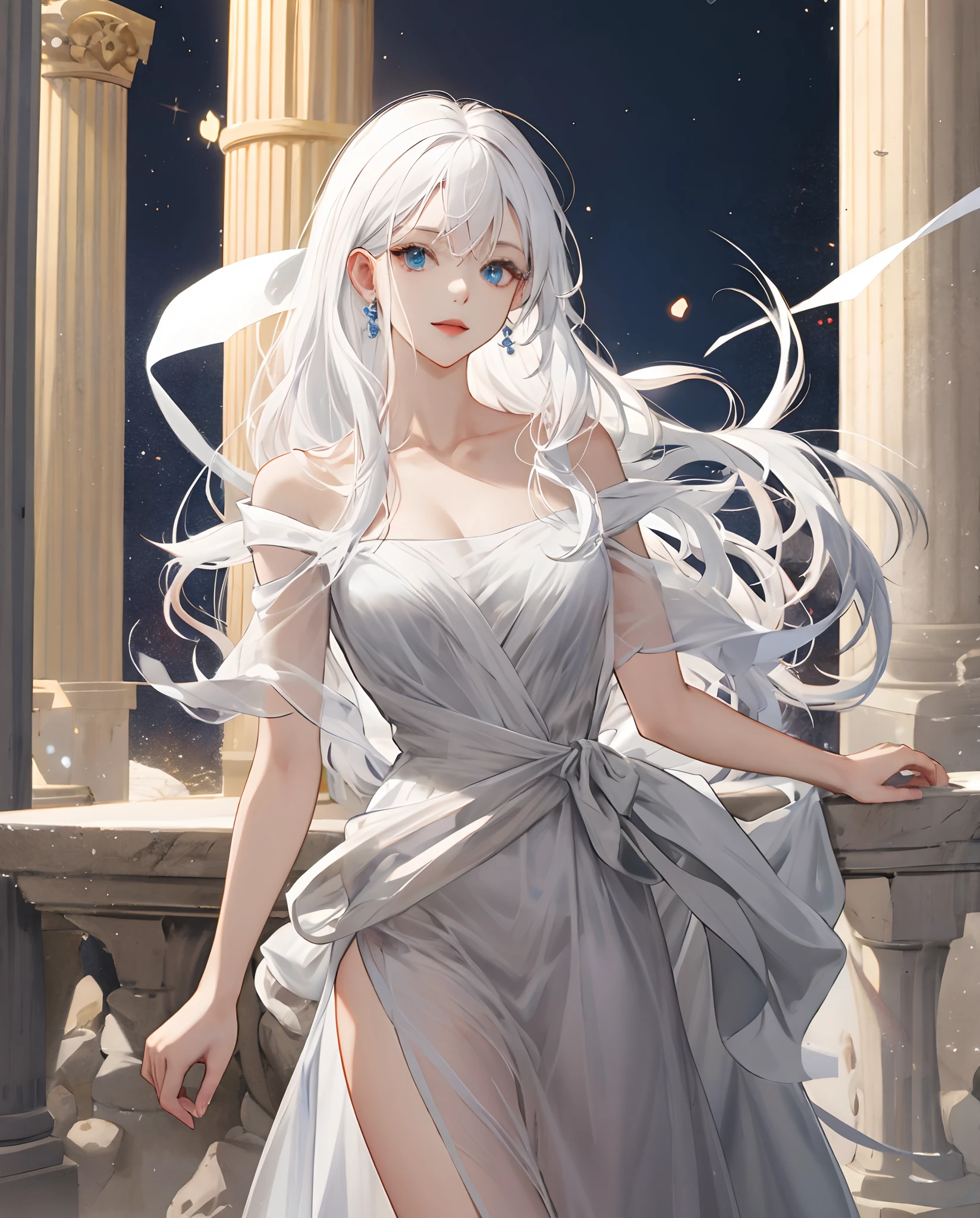 White hair greek goddes dark dress