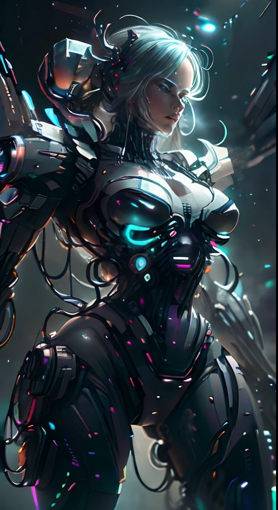 ((best quality)), ((aranha Gwen obra-prima)), (altamente detalhado:1.3), ..3d, Beautiful, (Cyberpunk:1.2), in space, nebuloso, propriedade_arma, laser, (1Female mecha:1.3), corpo sexy, facing the audience, olhos azuis brilhantes, corpo inteiro, louro, (voador, Descendente, Dynamic, motion blur: 1.4), (enormes asas de Mechas: 1.6), Olhando para cima, brilhante_olho, Mecha, panorama, background is earth,  nebula, space, particuls, realidade, HDR (high dynamic range), ray tracing, NVIDIA RTX, super resolution, irreal 5, Subsurface scattering, Texturas PBR, Post-processing, anisotropic filtering, profundidade de campo, Maximum clarity and clarity, Texturas multicamadas, Mapas de Albedo e Especular, surface shading, Accurate simulation of light-material interaction, perfectly proportions, octan render, Two-tone lighting, grande abertura, ISO baixo,  White balance, rule of thirds, 8K BRUTO, Subpixel eficiente, Produto de volume de subpixel, (best quality), (Japanese: 0.5), (Coreano: 0.8), (Liu Yi Fei: 1.5) cabelos longos, (peito grande: 1.2) usando o S do super-homem no peito.