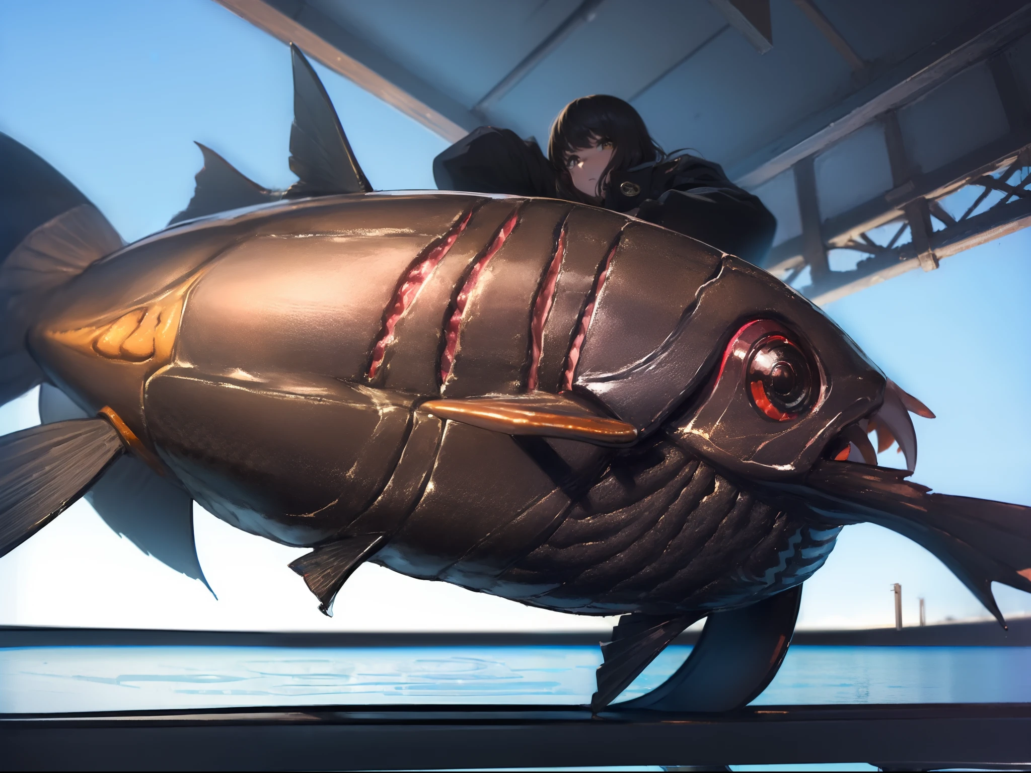 ((((Catching a big blackbass by the lakeside:1.5)))),((Best Quality, masutepiece :1.5)),(((Hands with the correct number of fingers and structure:1.4)))hight resolution,ultra-detailliert,masterpiece,best qualtiy,((1 Female 22years old)),Black hair, long eyeslashes, Solid Circle Eyes, deadpan, drop shadow, Atmospheric perspective,Super Detail, ccurate, small brest,(Black jacket :1.1),top-quality, blurry backround, bokeh dof:1.2, (masterpiece:1.3), Atmospheric perspective,Super Detail,dynamic compositions