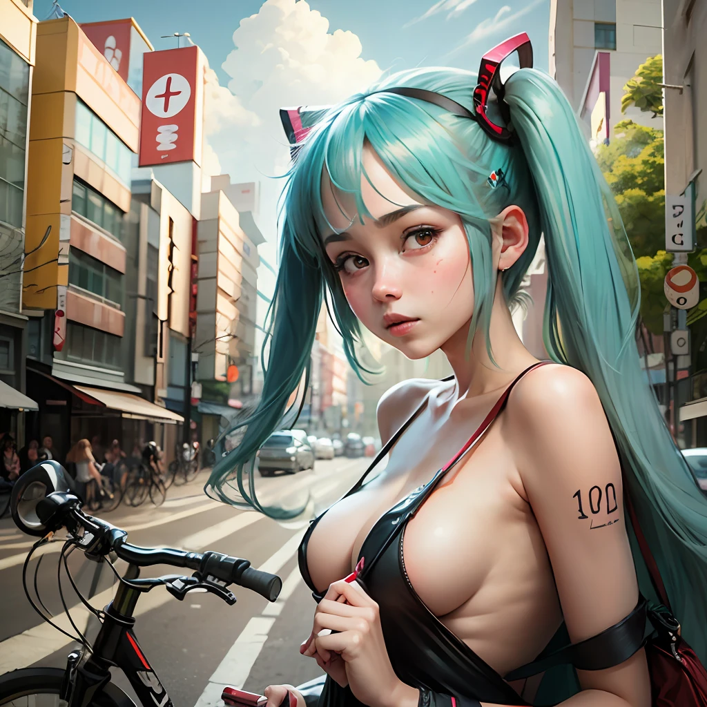 puts a girl on a bicycle all naked on the street of Tokyo Hatsune Miku, --auto --s2