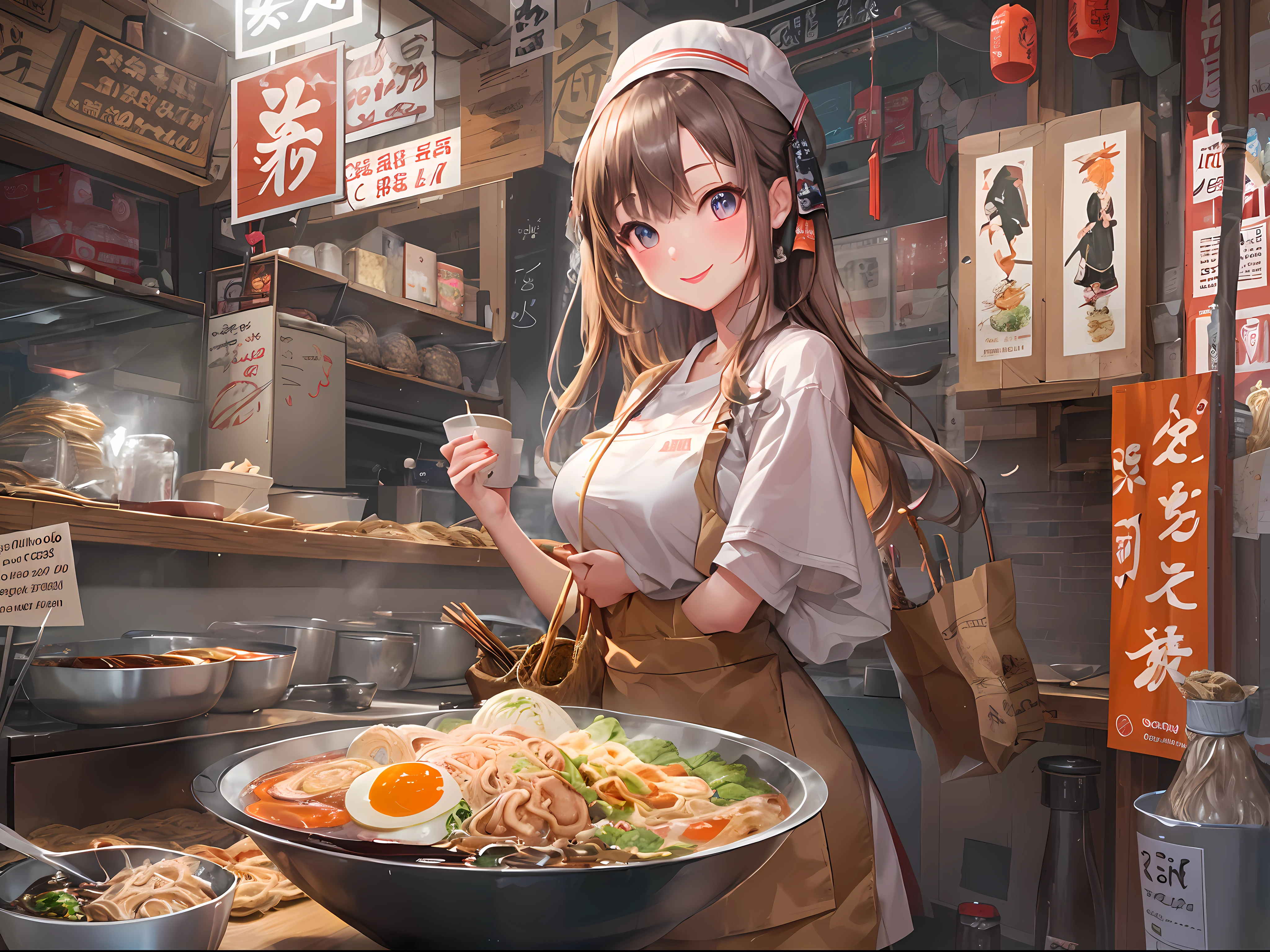 The ramen shop is very prosperous.、Visited by many customers、I enjoy delicious ramen and a fashionable atmosphere.。Signboard girl girl too、Greet customers with a smile、Contributes to the success of the store、An ultra-high picture quality、hight resolution