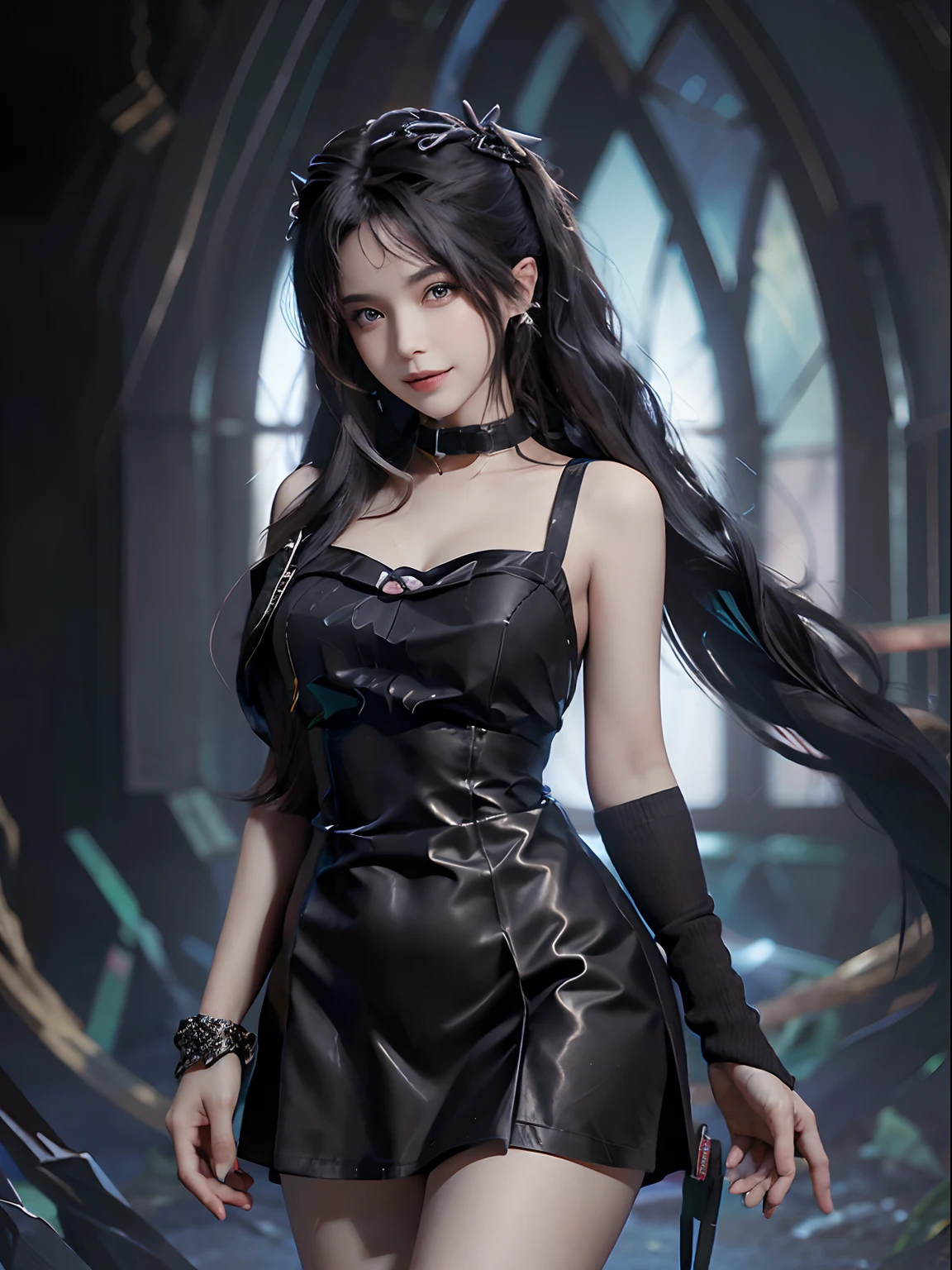 keyword: 1girl in photoshoot,hatsune miku, Japan person, looking at the view, eyes on the view, smile (big smile), (open mouth), full body, 25 years old girl, perfect body, perfect anatomy, long twin tail hair with pony, full bright tosca color for hair, tosca eye color, double eyelids, huge breasts, Highly detailed skin texture,(Realistic skin), Ultra-Detailed Face, Detailed Lips, Detailed Eyes, Double Eyelids,nacklaces, wet skin, wet hair, sexy poses, model poses, luxury satin dress (black), (8k, RAW photo, best quality, masterpiece: 1.45), (realistic, photorealistic: 1.37), professional lighting, photons mapping, radiosity, physically based rendering, Deep V-neckline, top quality photo, high res, 4K, (clear face), (detailed face description), (detailed hand description), (masterpiece), (exquisite CG), extreme light and shadow, master work, rich details, (fine facial features), (highest quality photo), (masterpiece), (detailed eyes), look in front of you eyes, fine clavicle, ((large breasts)),(((areola_slip))),((puffy areolae)),((sideboobs)),(underboob),(((collar))),earrings,cowboy shot