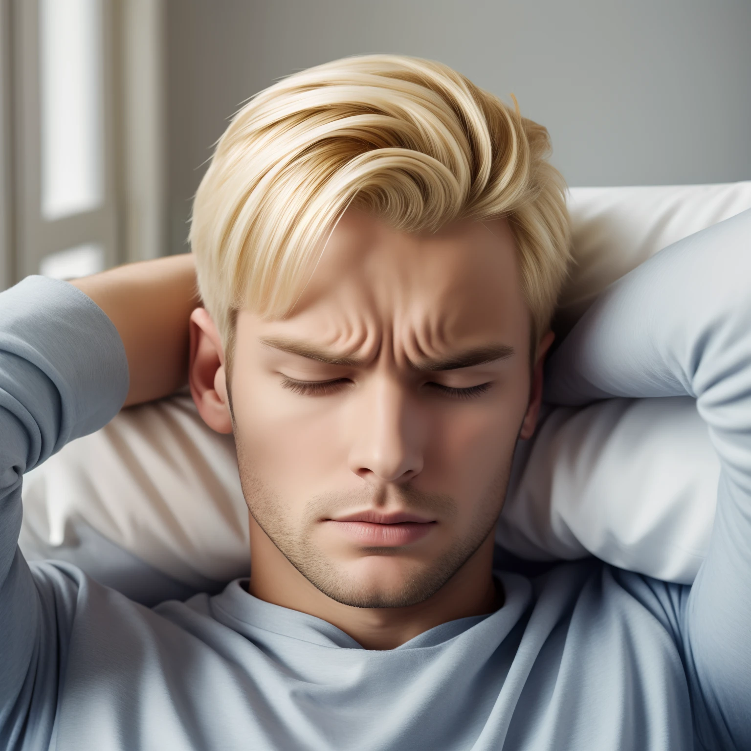 blonde man with headache