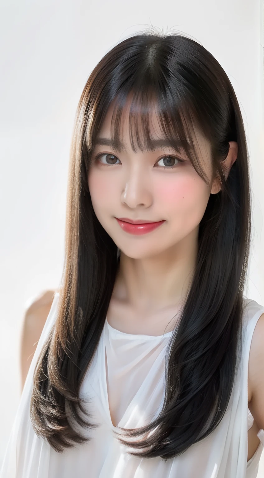 masterpiece, best quality, 8k, full body, pale pink shirt, black pencil-skirt, kheehigh-boots, break, 18 years old, anna_girl, looking at viewer, smile, ultra realistic photography, sharp focus, face light, dynamic lighting, break, (simple white background:1.4), break, real skin, symmetric clear eyes, dark brown eyes, sharp pupils, realistic pupils