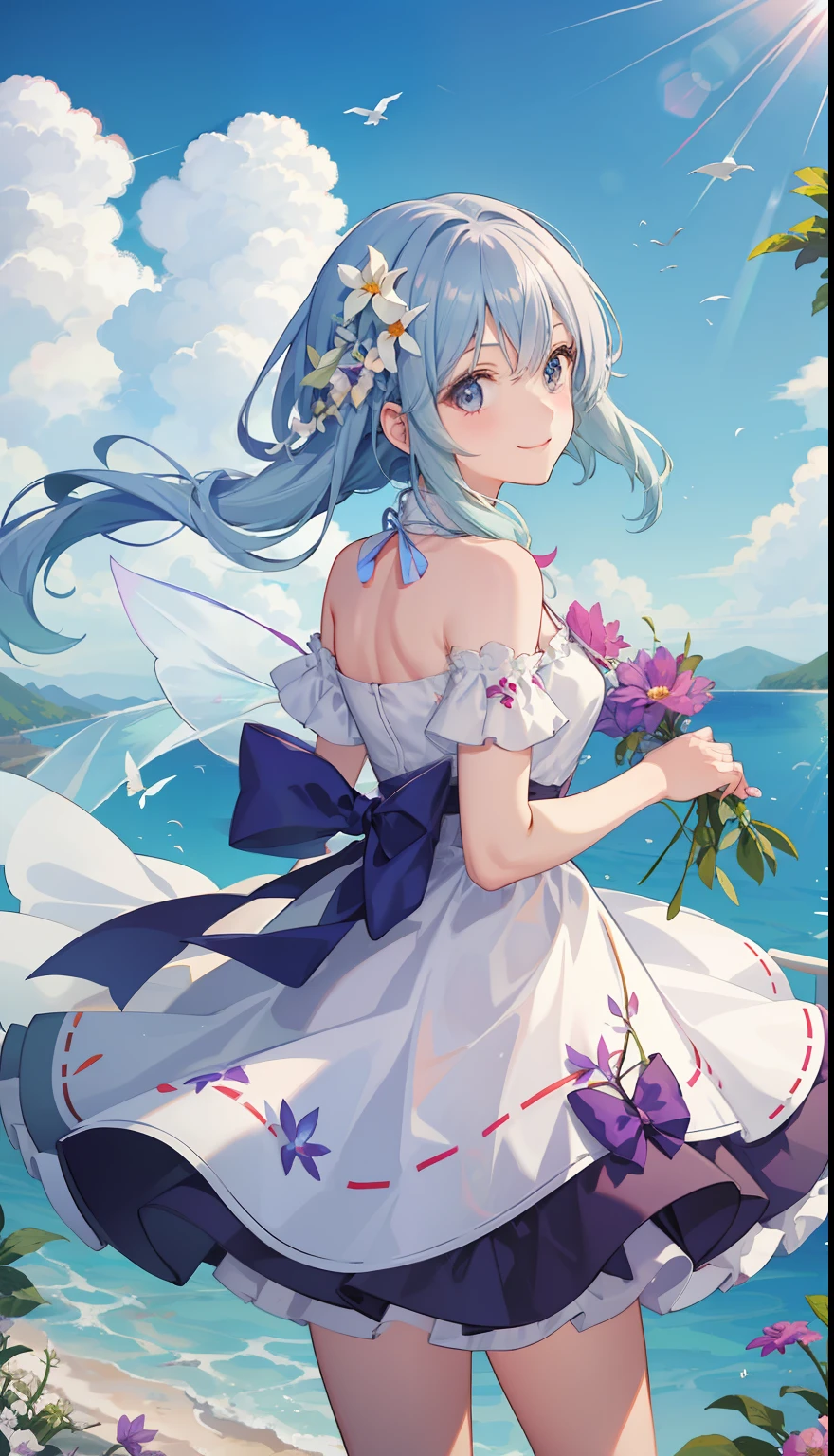 1girl in、A smile、A delightful!　colorfull dress、Flower Fairy、the wind、Eau、suns、
