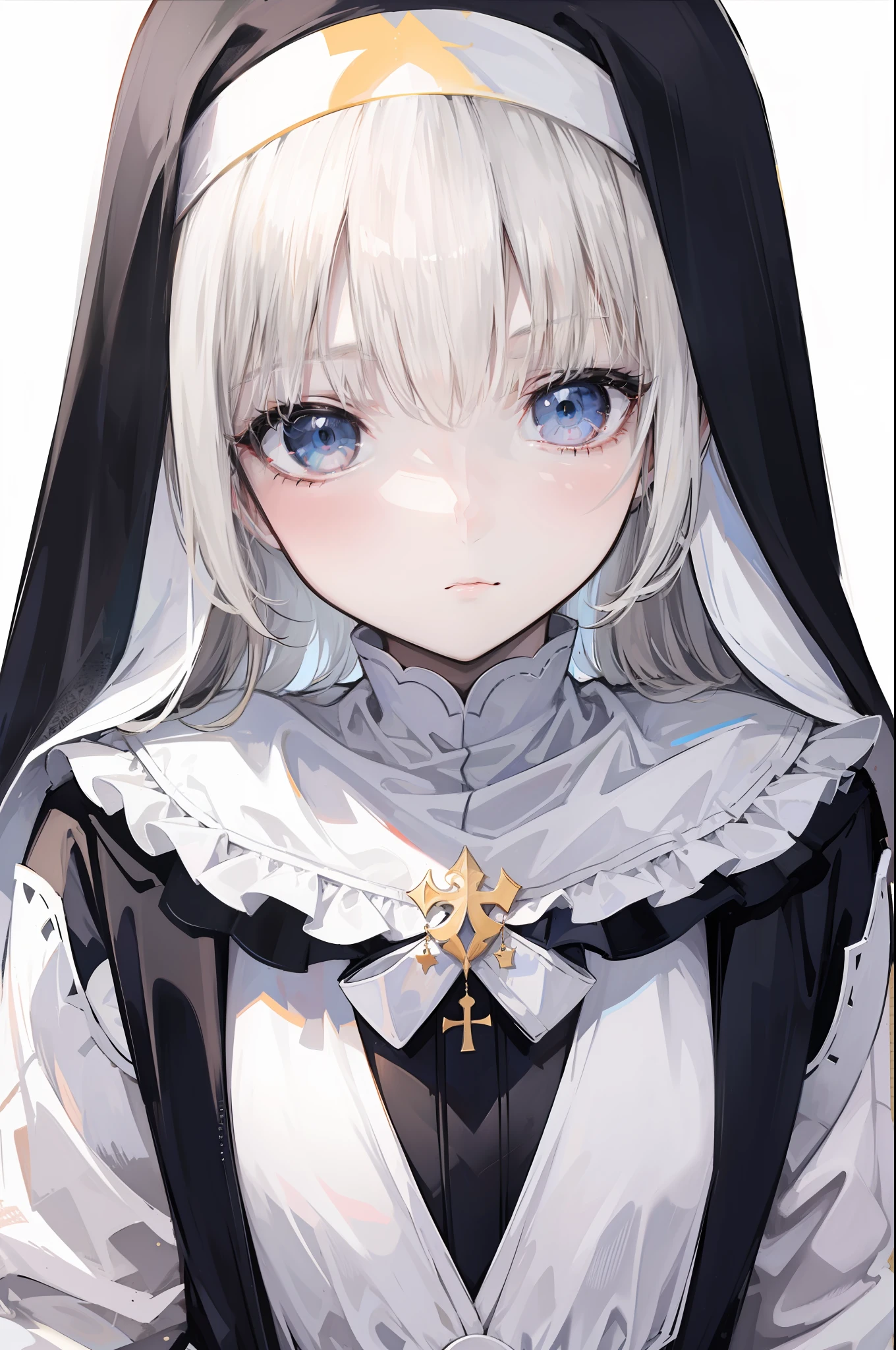 lewd nun,White skin of the, Perfect skin details, Smooth and delicate skin, pretty eyes,Best image quality,Higher quality,high detal,超高分辨率,exquisite facial features,natural soft light,Super cute girl,Without expression