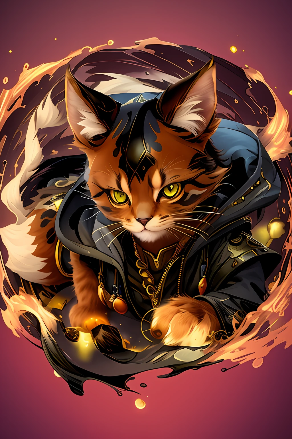 there is a cat that is wearing a coat and a cape, furry fantasy art, very very beautiful furry art, tabaxi :: rogue, anthropomorphic cat ninja, tabaxi monk, liquid cat, furry art, magic the gathering art style, anthro art, tabaxi, epic full color illustration, full art illustration