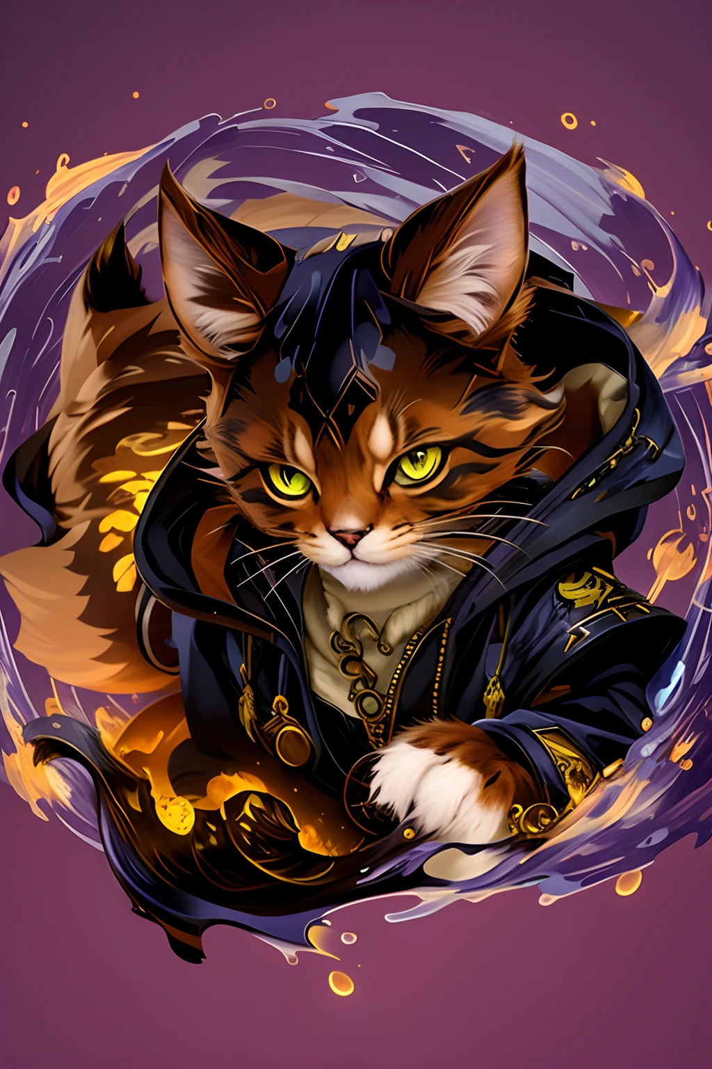 there is a cat that is wearing a coat and a cape, furry fantasy art, very very beautiful furry art, tabaxi :: rogue, anthropomorphic cat ninja, tabaxi monk, liquid cat, furry art, magic the gathering art style, anthro art, tabaxi, epic full color illustration, full art illustration