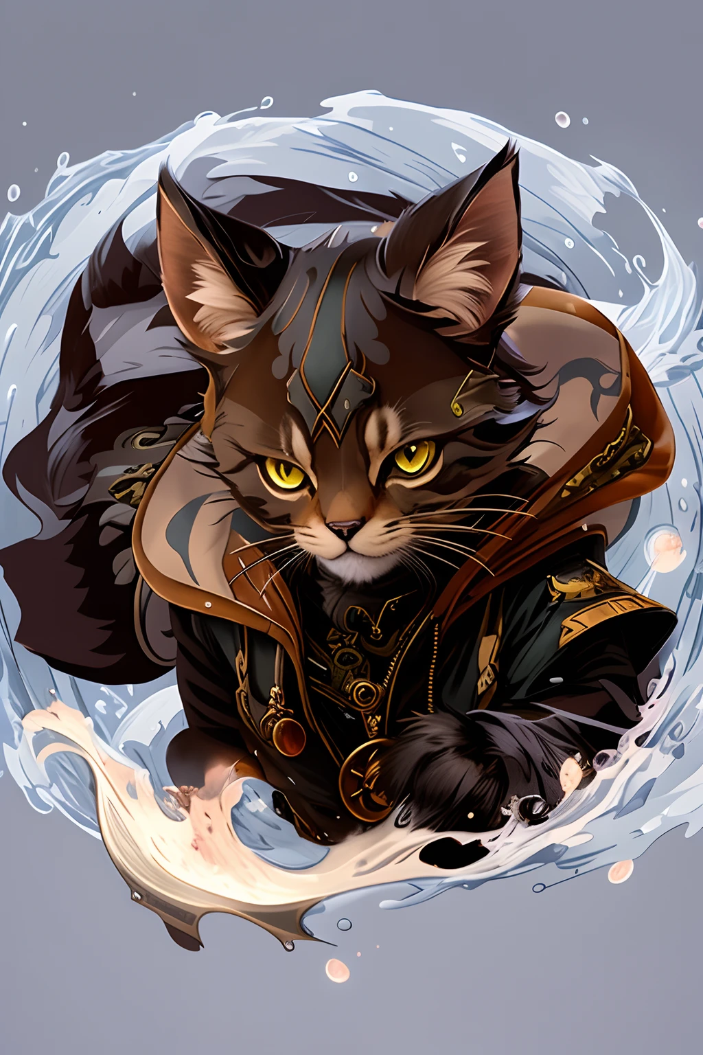 there is a cat that is wearing a coat and a cape, furry fantasy art, very very beautiful furry art, tabaxi :: rogue, anthropomorphic cat ninja, tabaxi monk, liquid cat, furry art, magic the gathering art style, anthro art, tabaxi, epic full color illustration, full art illustration