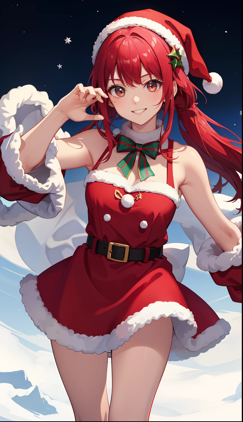1girl in、A smile、Christmas、Dressed in Santa Claus costume、