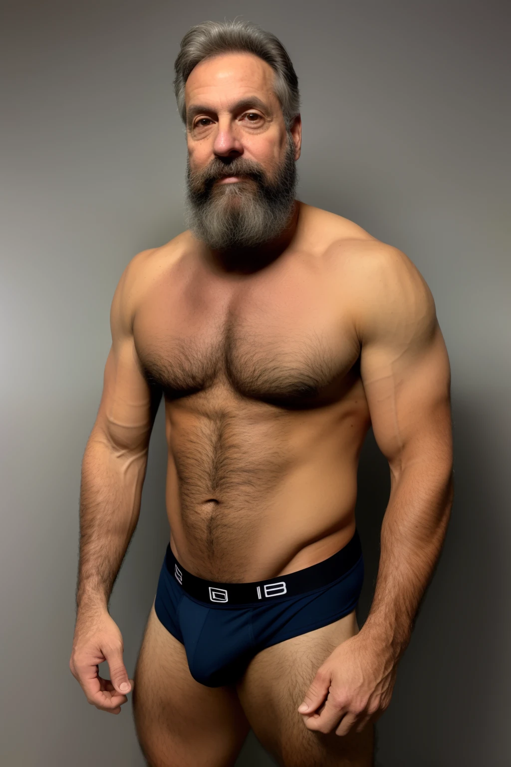 (homem de 55 anos, de barba grisalha: 1.5), closeup de corpo inteiro, muito peludo, usando apenas jockstrap branco, mostrando axila, pose sexy, (sem camisa: 1.8), looking-into-camera, (trabalho ao ar livre: 1.5), ultrarrealista, premiado vencedor, studio dark, rim lighting, dual-tone lighting, mal iluminado, discreto, hiper detalhado, render octano, motor irreal 5, monocromatic, obra-prima, melhor qualidade, detalhes intrincados,  MelhorMachoCorpo