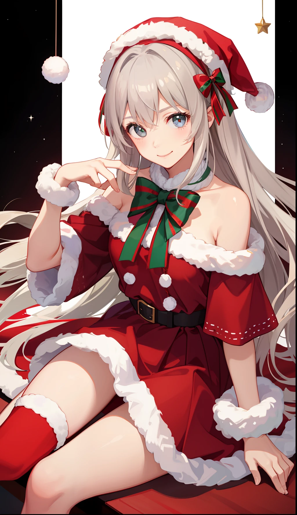 1girl in、A smile、Christmas、Dressed in Santa Claus costume、