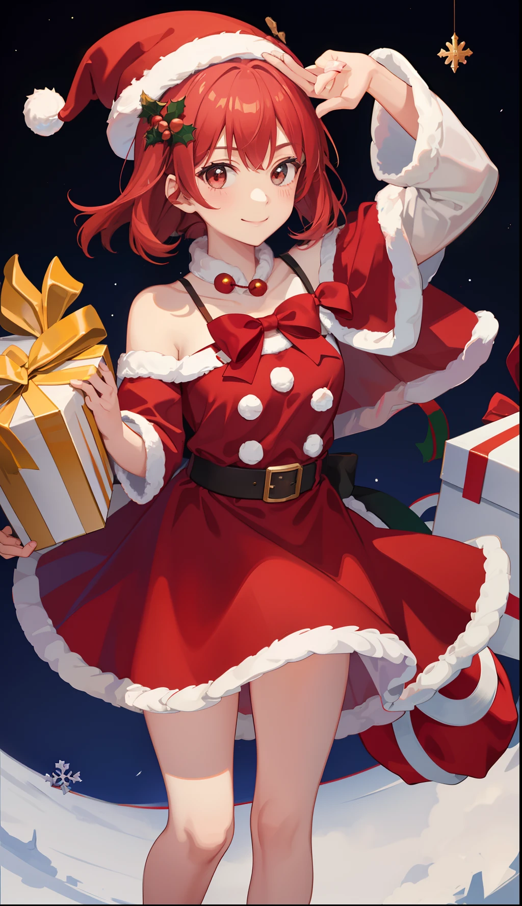 1girl in、A smile、Christmas、Dressed in Santa Claus costume、