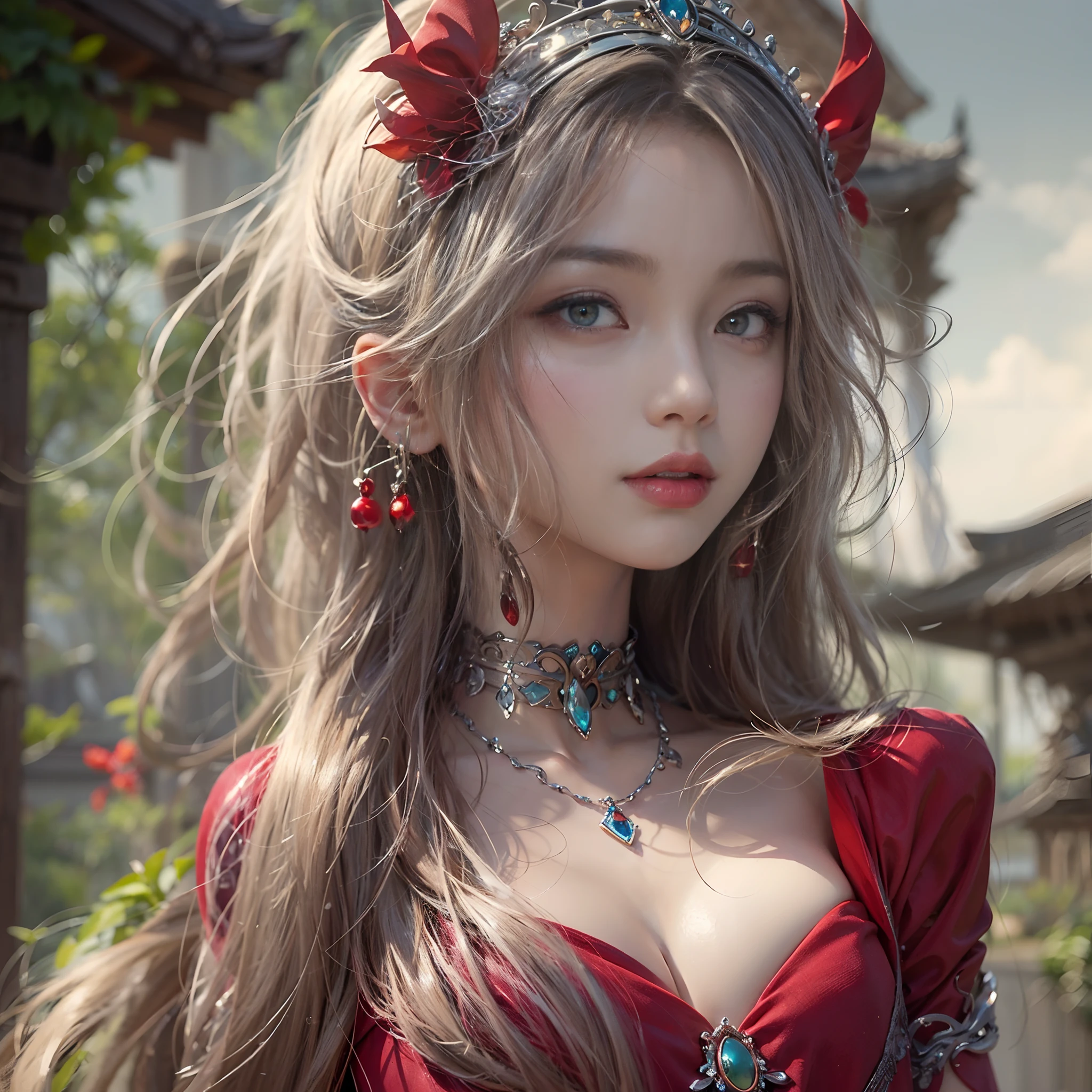 ((masterpiece:1.4)、(top-quality:1.4)、(reallistic:1.7))、Beautiful girl strolling in the garden of fantastic ancient city、Sexy Daughter、Super beautiful girl、1girl in:1.4、Dress like a queen、Glossy luxury latex、Luxury Latex Bodysuit、By Luis Royo、age19、Super Ultra Ultra Bikini、(Looking Back Beauty:1.4)、Cute tattoos、Outstanding style、(Two legs are drawn correctly:1.7)、(Two arms:1.4)、anatomical correct、Slender Abs、(beauty legs:1.4)、beautiful countenance、kawaii faces、Beautiful ass、A detailed eye、beautidful eyes、Raw photo、red-lips、Red high heels、a choker、a necklace、耳Nipple Ring、Fantasy of an ancient city、Fantasy worldview