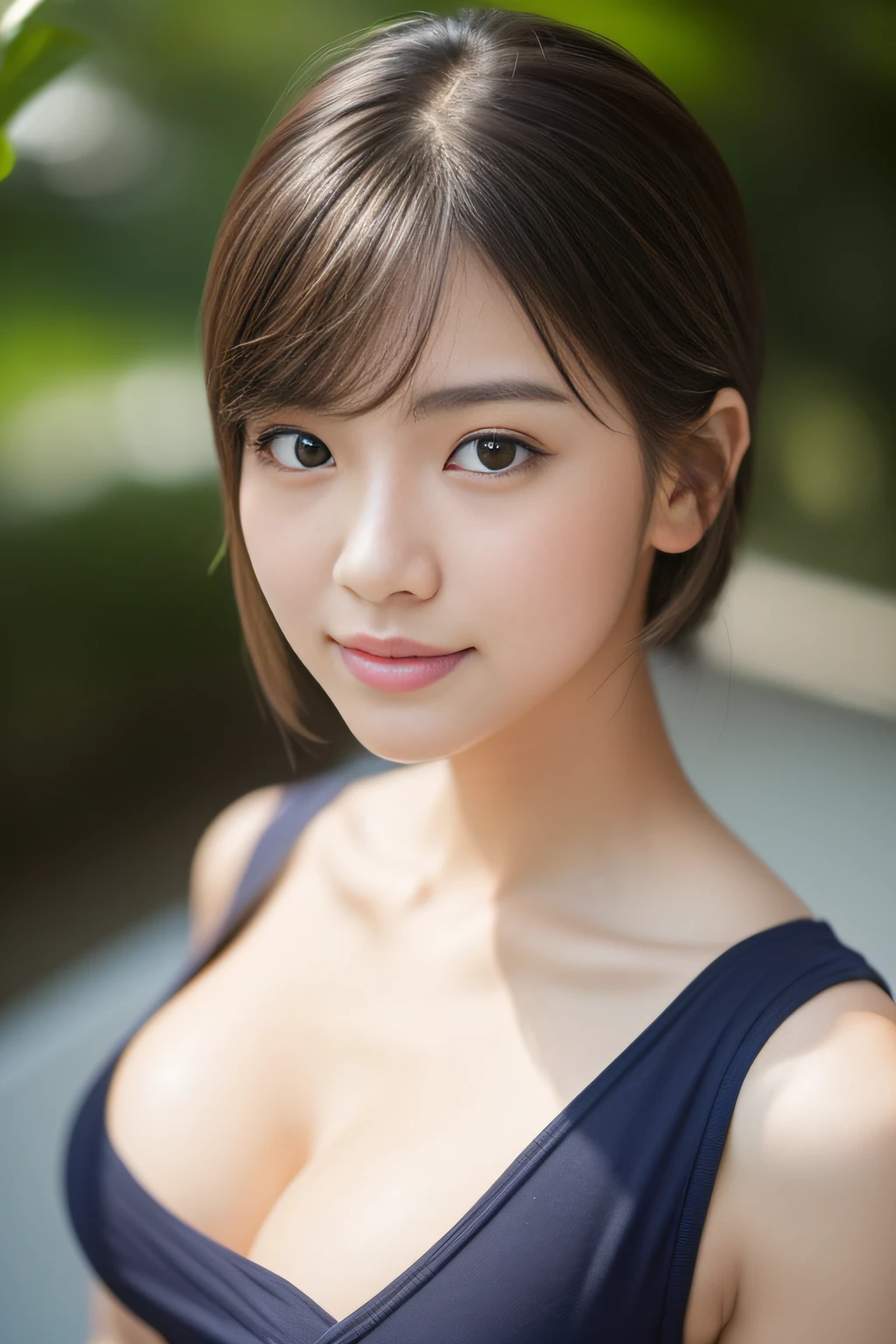 (great masterpiece、hightquality、high-level image quality)、((Beautiful and cute:1.3、A Japanese Lady、Sexy Idol、Sense of cleanliness、pure、affectionate))、、(Perfect and correct anatomy、plump and beautiful limbs、Healthy body),(wretched、bobhair、Black eyes)、Perfect body、Colossal tits、Happiness、cool summer、Comfortable and relaxing summer、sunlights、(Professionally taken photos, Successful works、Good work,From an amateur's point of view, it looks like a photo of a failed work.、Photos from which the professional and amateur points of view are misaligned)、Still a work of art、