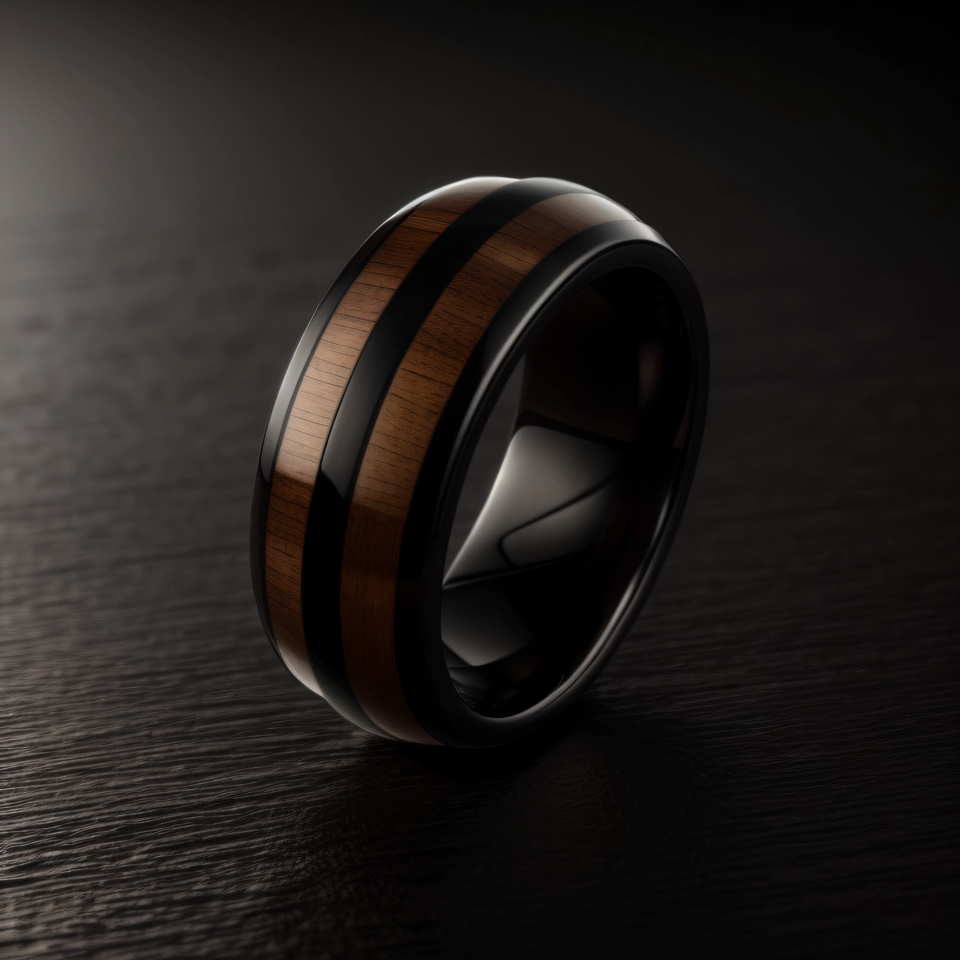 A close up of a black metal and wood ring with on a velvet surface, eye catching, 2023 trend, octane render, caustics, dramatic lighting, detailed textures, award winning jewelry, raw photo, by Anthony Devas, hyperrealistic, product design shot, absolutely outstanding, eora, by Aleksander Kotsis, by Sava Šumanović, by Breyten Breytenbach, by Emma Andijewska, bvlgari jewelry, a hyper realistic, an intricate, inspired by Aleksandr Gerasimov, scarab, bulgari style, inspired by Roberto Parada, by Eva Gonzalès