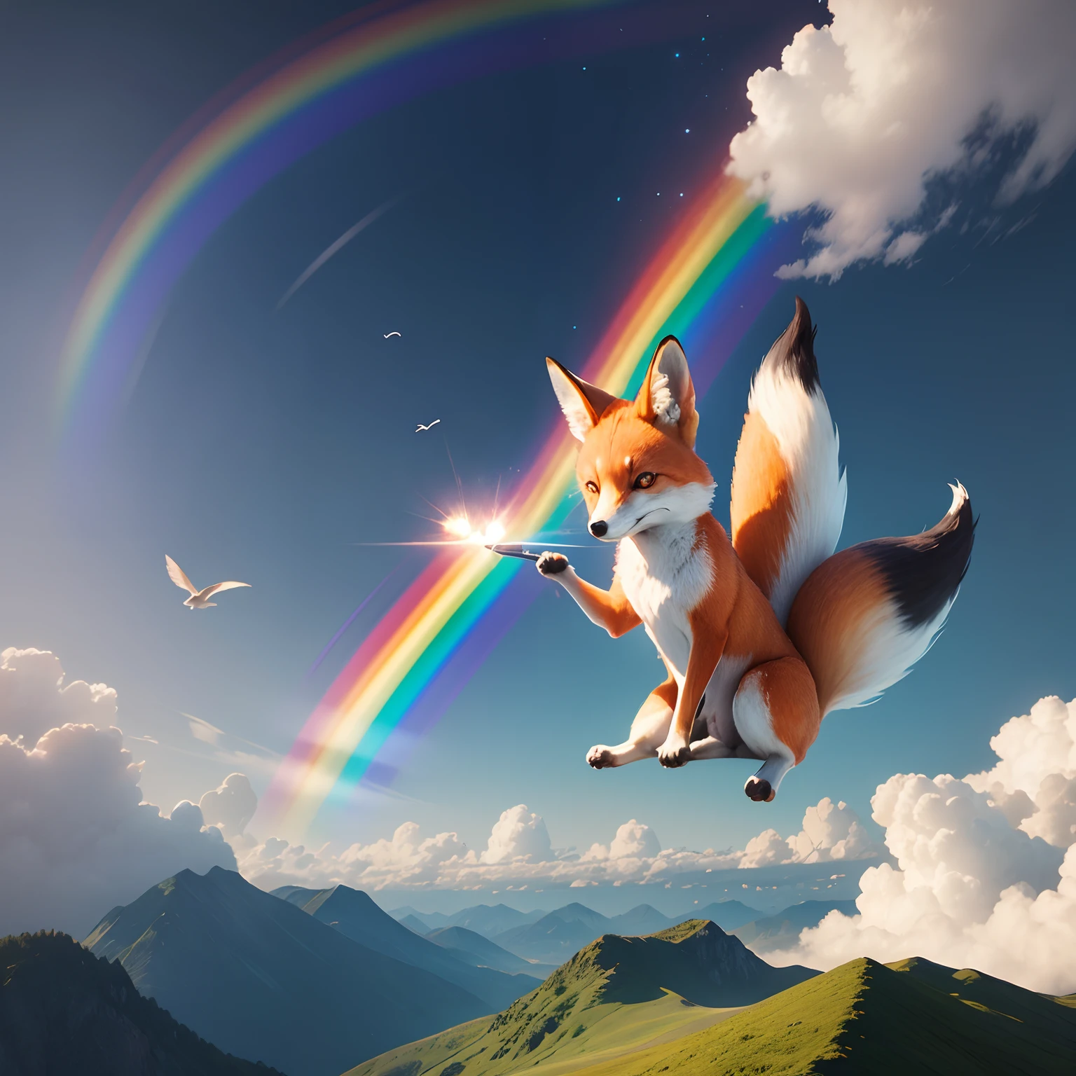 Small animals gliding on a rainbow、foxes --auto