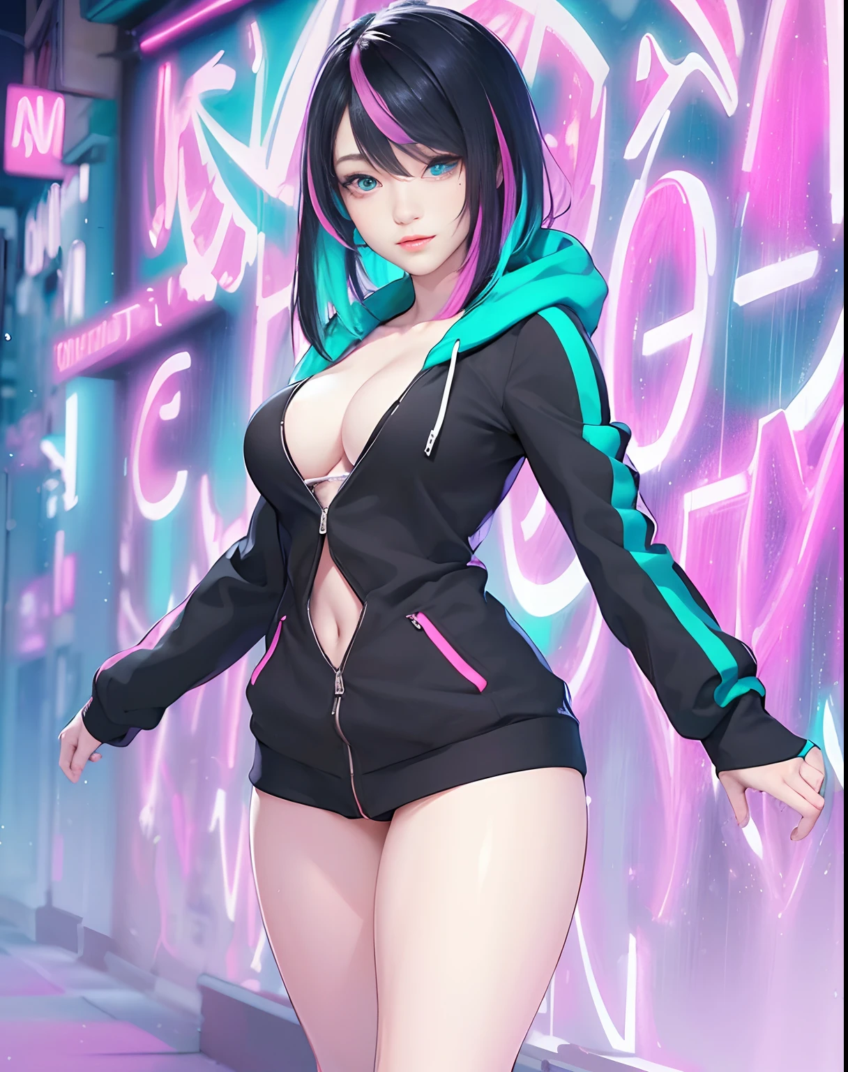 (hyperrealistic), (illustration), (high resolution), (8K), (extremely detailed), (best illustration), (beautiful detailed eyes), (best quality), (ultra-detailed), (masterpiece), (wallpaper), (detailed face), solo 1 girl, white wavy hair, korean, heterochromic eyes, small moles under the eyes, loose white shirt, yoga pants, , long legs, tight abs, camel toes, dynamic pose