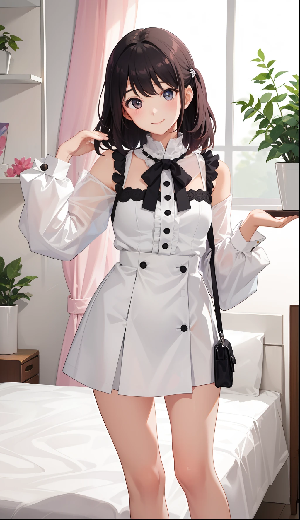 1girl in、A smile、Relax in your room、Wear only large blouses、(small tits)、