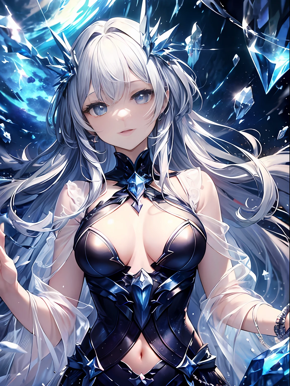 (((masterpiece)))、(((top-quality)))、((ultra-detailliert))、According to the contract、Follow me、ice queen、Come、Eternal Darkness、Eternal Glacier、Equal death for all living beings、 It's peace、(The End of the World)