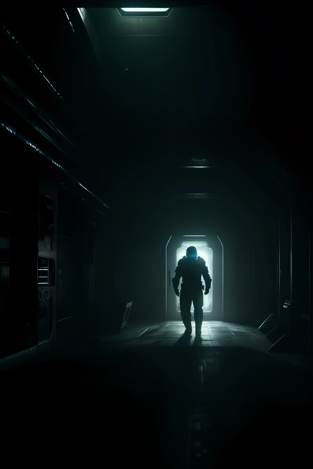 Sci Fi Horror Dead Space David Giuntoli on Ishimura Haunted Ship photography, natural light, photorealism, cinematic rendering, ray tracing, the highest quality, the highest detail, Cinematic, Third-Person View, Blur Effect, Long Exposure, 8K, Ultra-HD, Natural Lighting, Moody Lighting, Cinematic Lighting