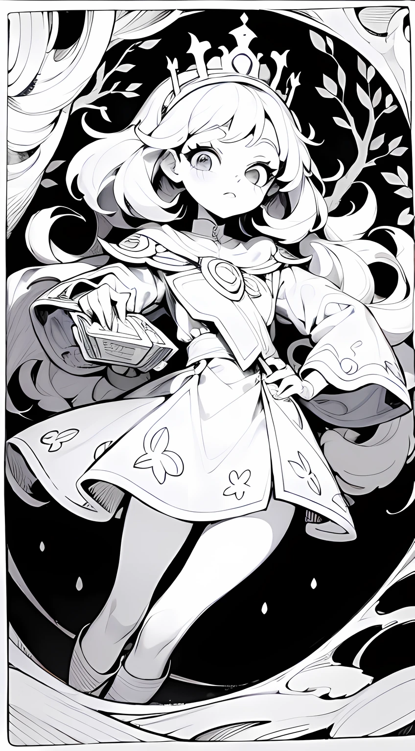 (((A coloring book page for kids))) princesa passeado na floresta, estilo cartoon preto e branco, (linhas grossas, sem cor) ((poucos detalhes e sem sombra))
