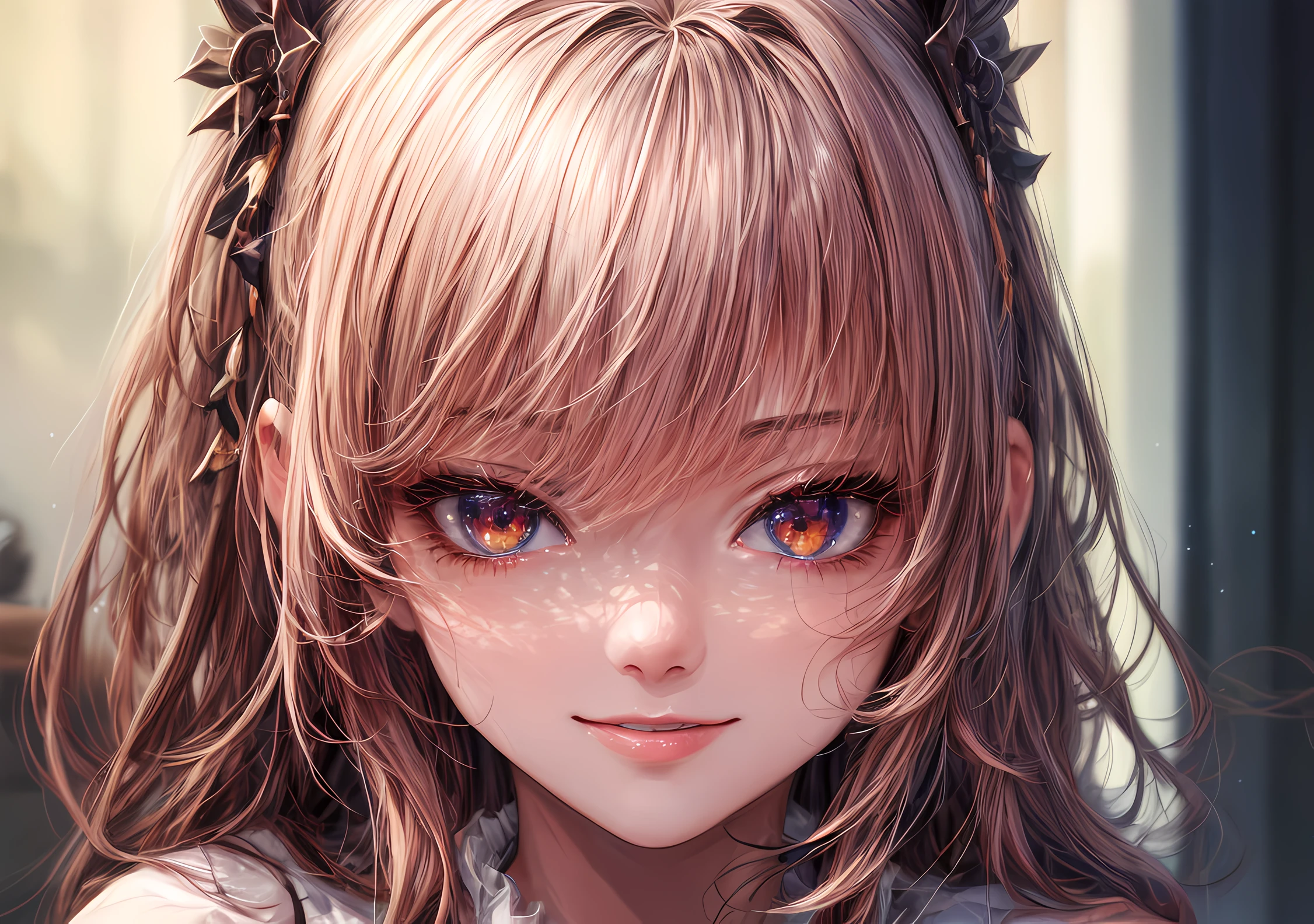 Girl looking at the camera with beautiful red eyes and an attractive smile, mouth open, White Teeth, Cute little nose, Beautiful ears, Brown hair, Stars in her fixed eyes, breathtaking rendering, extreme closeup, Sweet girl, attractive anime girl, beautiful anime girl, Cute beautiful anime woman, detailed digital anime art, beautiful anime girl, beautiful anime girl, Anime with small details, Best Quality, Masterpiece, Ultra-detailed, Beautiful, hight resolution, Original,CG 8K ультрареалистичный, perfect artwork, beatiful face, Face Clean, Skin, hyper realistic, Ultra Detailed, A detailed eye, dramatic lighting, (Realistic) Realistic, Full HD, Best Quality, Best Quality, Beautiful lighting, (8k wallpaper of extremely detailed CG unit), High Details, sharp-focus, The art of dramatic and photorealistic painting, beautiful smile, Incredibly detailed face, hyper detailed face, A face with a lot of detail, Perfect nose, gorgeous smile, A star in the eye, Perfect eye shadow, wink, Hyper-Detailed Eyes, Hyper-detailing of eyebrows, Hyper-detailed eyelashes,