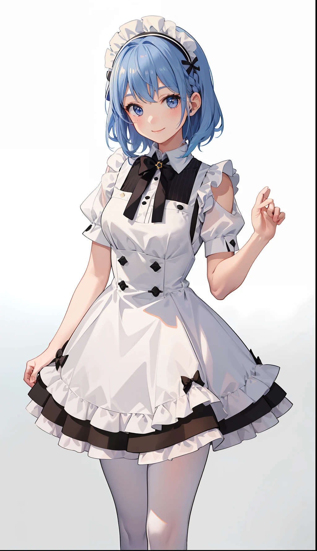 1girl in、A smile、A delightful! The shirt、skirt by the、(small tits)pinafore、doress、hair adornments、Maids、White costume、Spinning、
