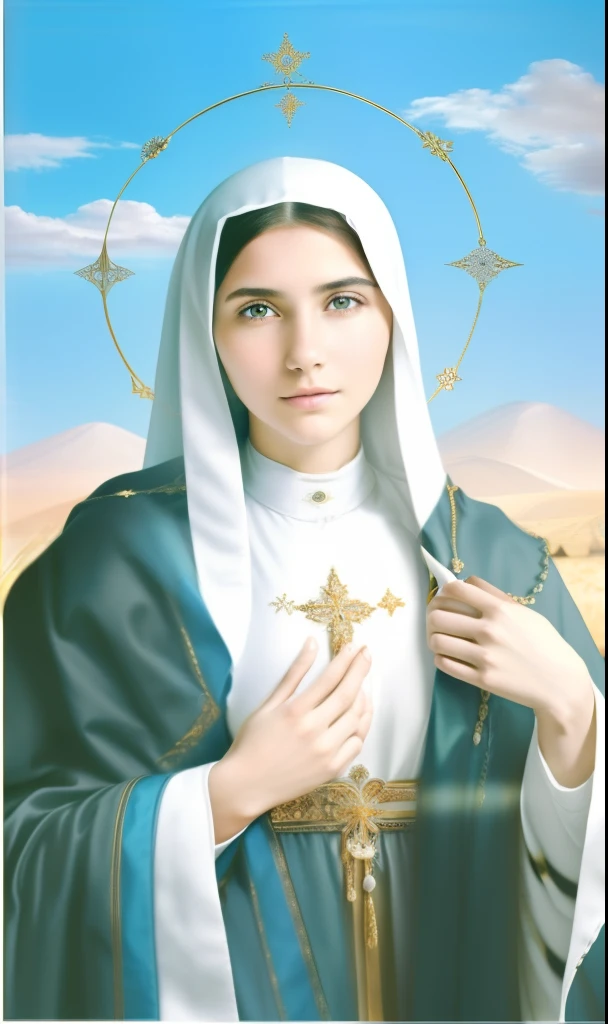 ((Blessed Virgin Mary. 19 years old))) ((( Con una cara seria y piadosa. Con una mirada dulce y tierna))) (obra maestra, calidad superior, mejor calidad, arte oficial, beautiful and aesthetic: 1.2), (1girl), extremadamente detallado, (Arte fractal: 1.3), colorido, highest detailed, Cara perfecta, parte superior del cuerpo, HDR, (orando: 1.3), (golden lines of white coat: 1.2), galaxia, (rayas de luz), eye-catching visuals, (dynamic stripes, senderos luminosos: 1.2), colores vibrantes,