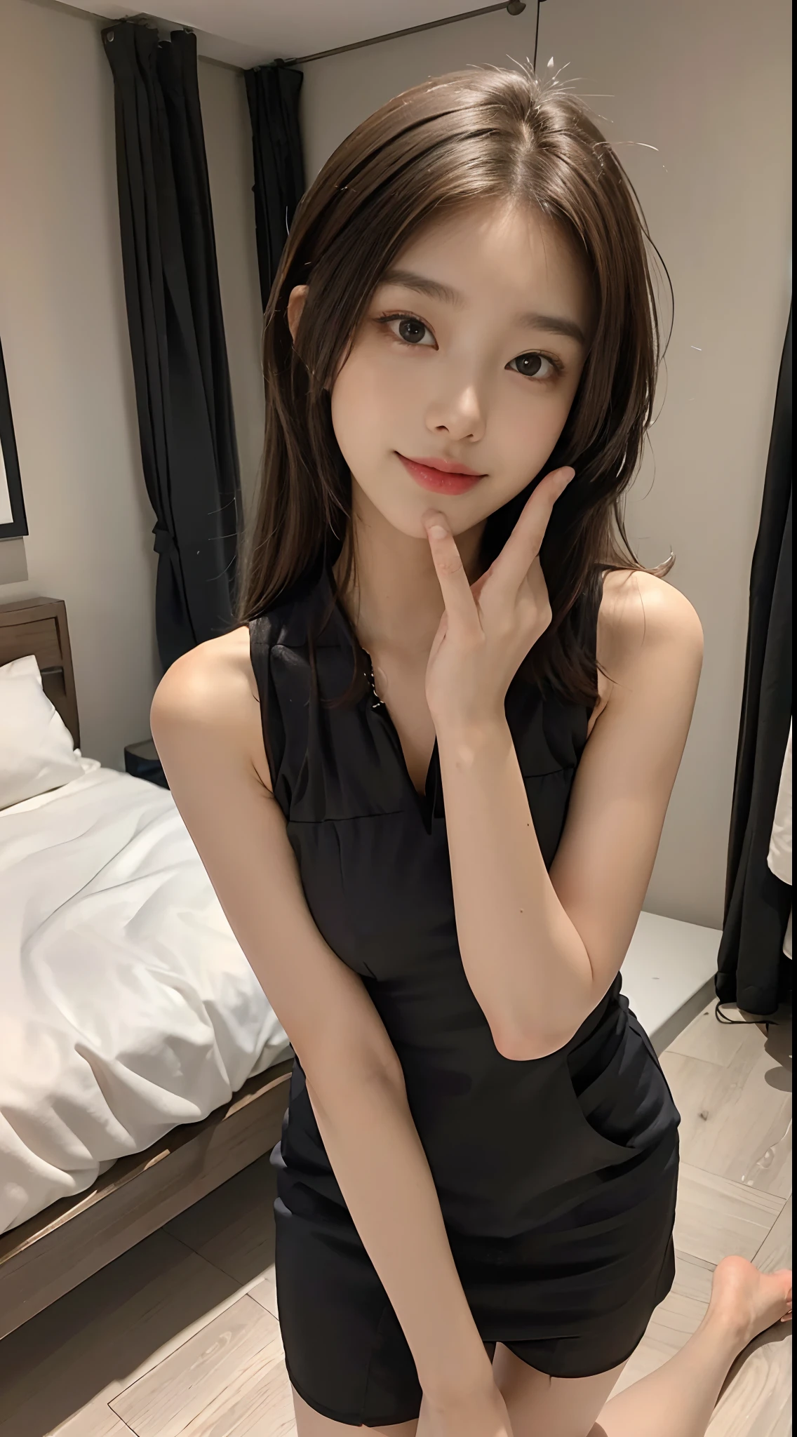 (RAW photo: 1.2), top quality, beautiful detailed girl, bunny girl, from below, bob, smile, highly detailed eyes and face, beautiful detailed eyes, huge file size, high resolution, 8k wallpaper, fine detail, highly detailed ticker uniform 8k wallpaper, light on face, movie lighting, 16 year old girl, sexy pose, (photorealism: 1.4), illustration, Super detail, masterpiece, playboy bunny, fishnet pantyhose, legs open, sit down and stretch legs