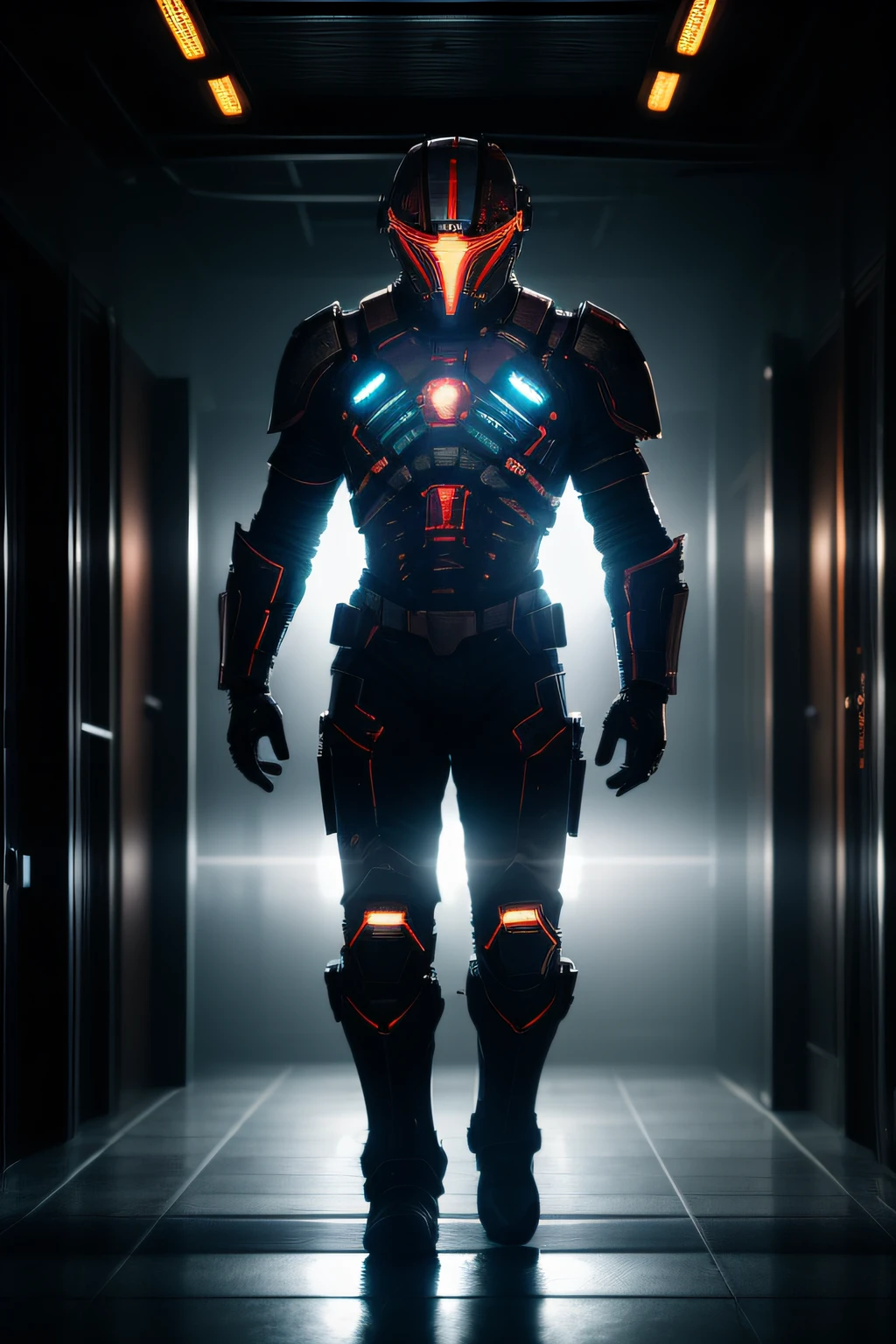 Sci Fi Horror Dead Space David Giuntoli wearing engineering suit and standing in a corridor, shiny armor, realistic metarials, dramatic lighting, on Ishimura Haunted Ship photography, natural light, photorealism, cinematic rendering, ray tracing, the highest quality, the highest detail, Cinematic, Third-Person View, Blur Effect, Long Exposure, 8K, Ultra-HD, Natural Lighting, Moody Lighting, Cinematic Lighting