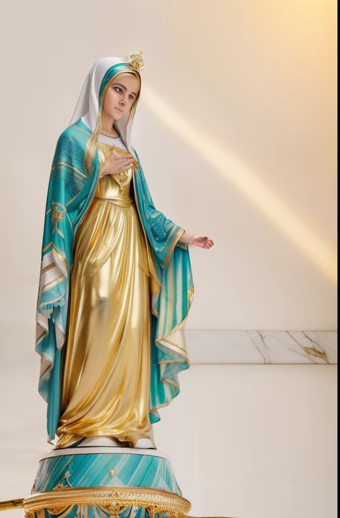 ((Blessed Virgin Mary. 19 years old))) ((( Con una cara seria y piadosa. Con una mirada dulce y tierna))) (obra maestra, calidad superior, mejor calidad, arte oficial, beautiful and aesthetic: 1.2), (1girl), extremadamente detallado, (Arte fractal: 1.3), colorido, highest detailed, Cara perfecta, parte superior del cuerpo, HDR, (orando: 1.3), (golden lines of white coat: 1.2), galaxia, (rayas de luz), eye-catching visuals, (dynamic stripes, senderos luminosos: 1.2), colores vibrantes,