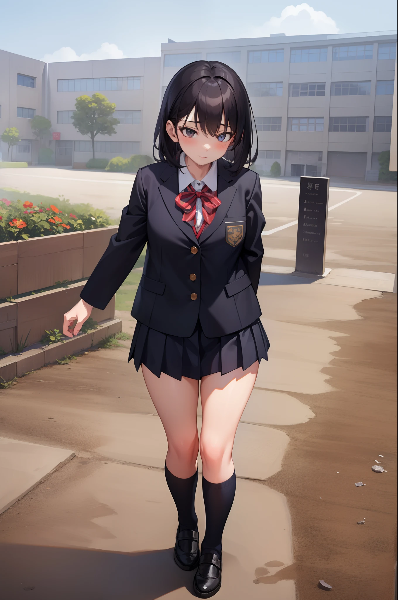 1girl in, School yard, garden, School uniform,, masutepiece, Best Quality, Highly detailed