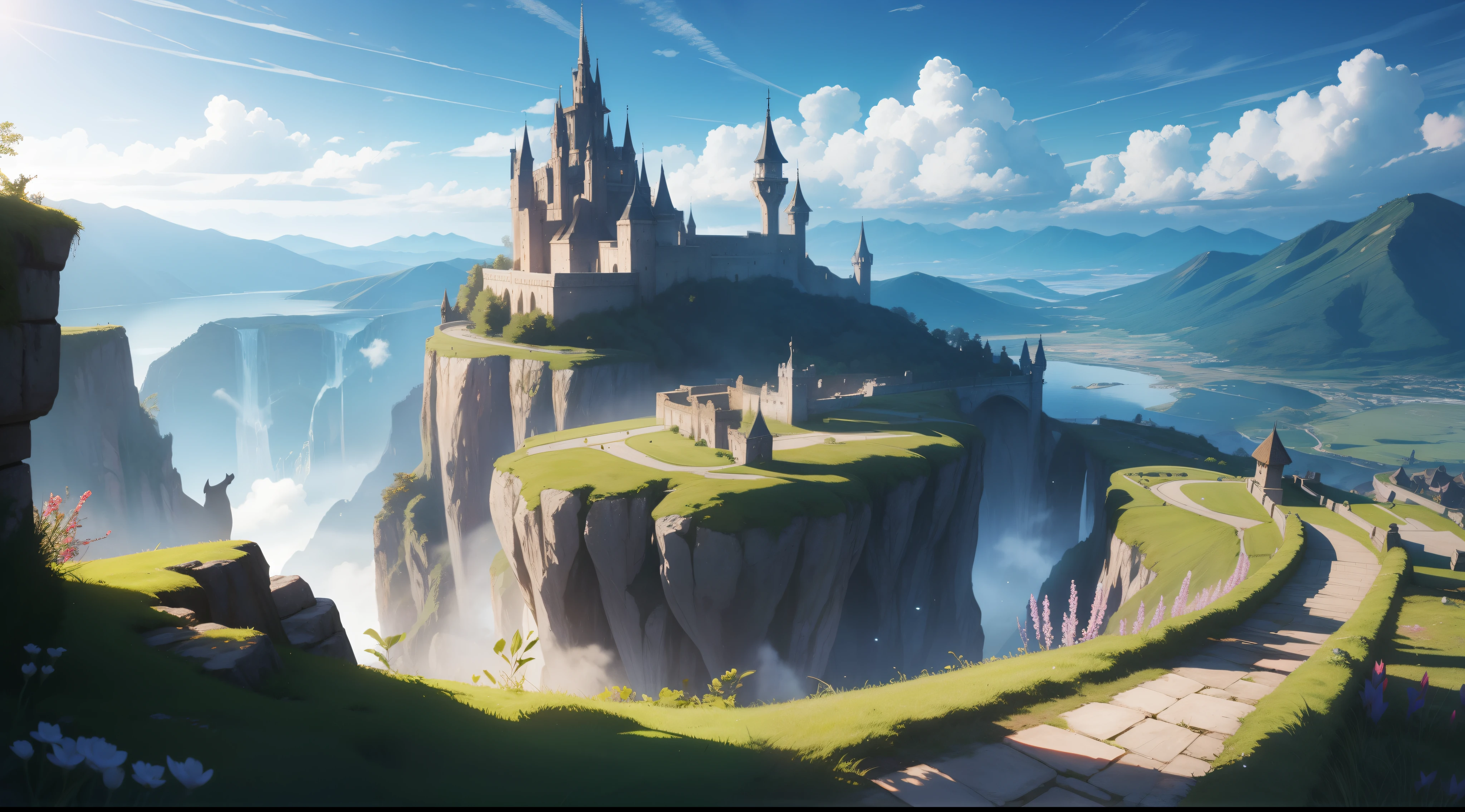 paisagem de fantasia, reino medieval, pixiv