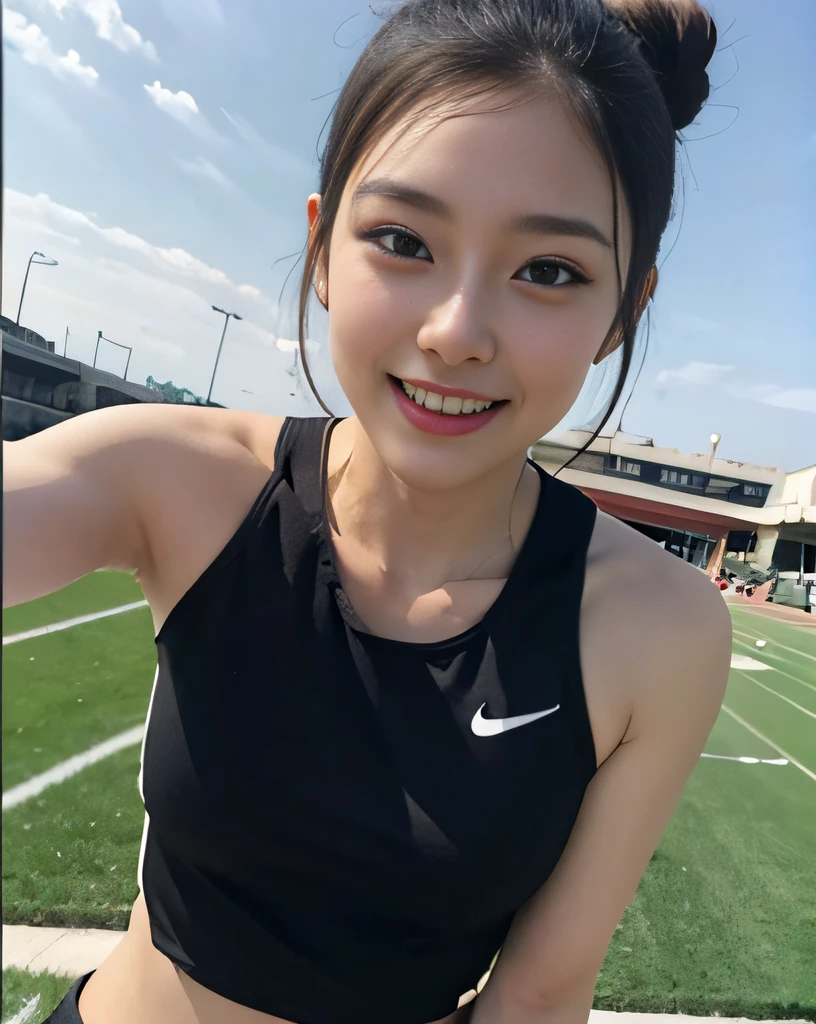 Miss Cabaret、Sports、field day、hiquality、A hyper-realistic、healthy、Smiling expression、Slender perfect figure、Japan beauties、beautidful eyes、face perfect、Beautiful skin、stadium