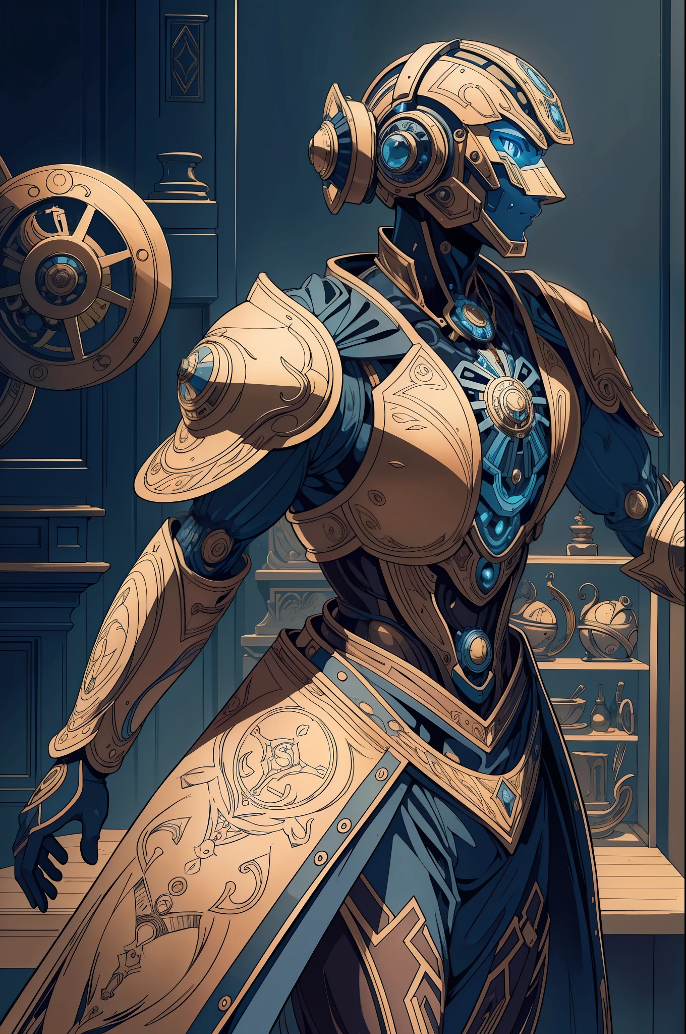 Automaton Bronze, best quality, masterpiece, in coloring book style