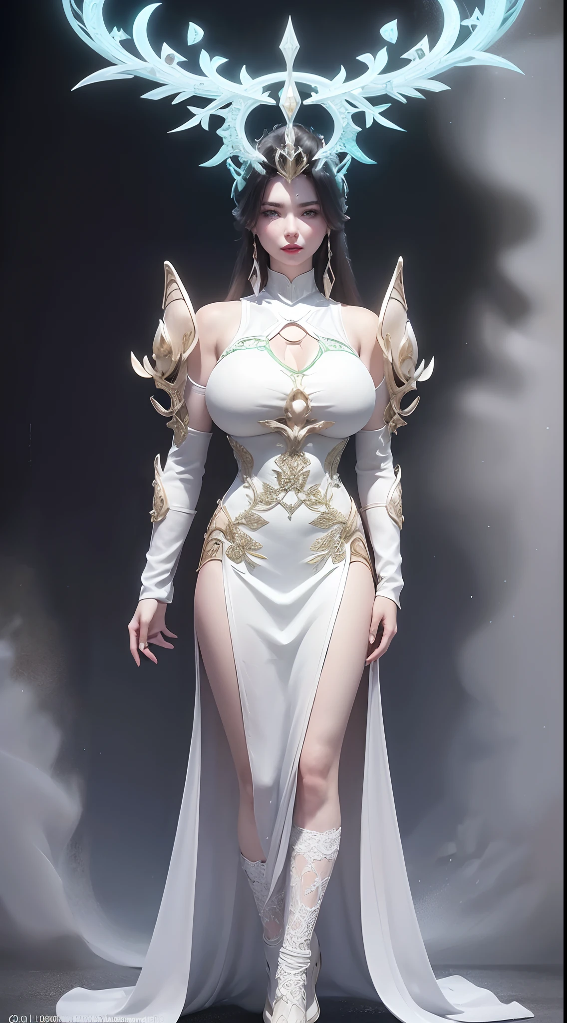 ultra realistic 8k cg, flawless, clean, masterpiece, professional artwork, famous artwork, cinematic lighting, cinematic bloom, perfect face, beautiful face, fantasy, dreamlike, unreal engine 5, science fiction, lace, lace trim, lace-trimmed legwear, luxury, jewelry, diamond, gold, pearl, gem, sapphire, ruby, emerald, intricate detail, delicate pattern, charming, alluring, seductive, erotic, enchanting, hair ornament, necklace, earrings, bracelet, armlet,halo,autumn.
((,1girl, pov,best quality,)) ,((((,1girl, solo, huge fake breasts:1.5, armor dress, full body, looking at viewer, standing))))