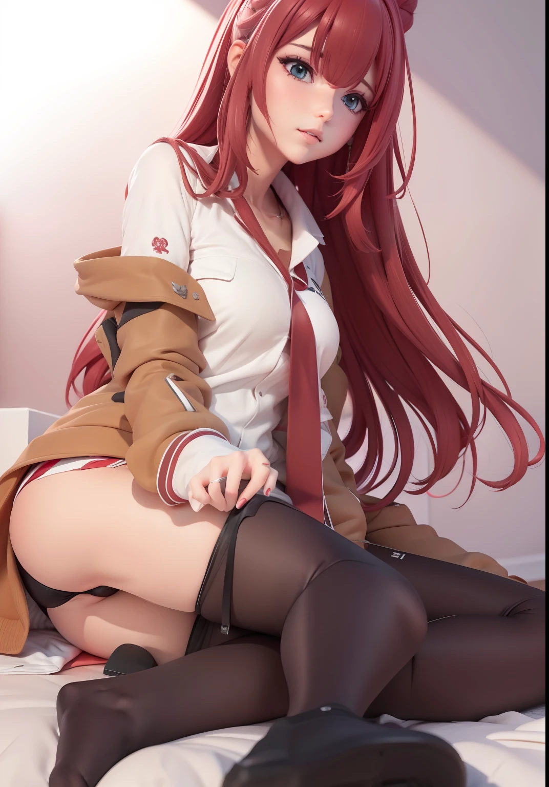 3d, ultra realista, estilo anime, cabelo rosa, boca com batom vermelho, unhas vermelhas,  grandes