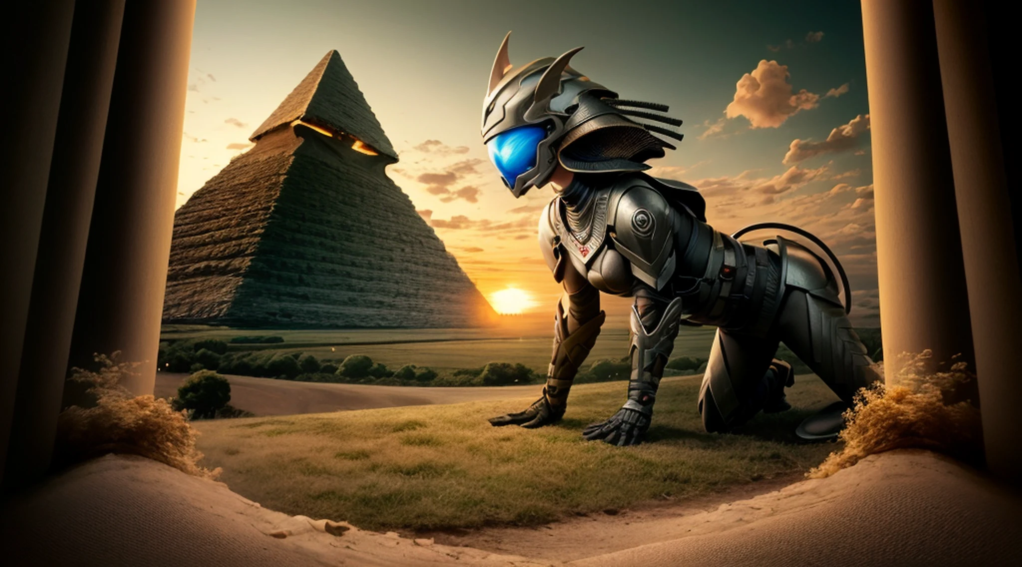 alien landscape, imagination, (realista), clear sky, compositing, sun sunset, (HDR:1.5), ao ar livre, detalhes intrincados, com uma biomachine:1.3, (Egyptian Art:1.2), (colorido:1.2), Hans Giger, (zentangle:1.2), granulado, extremamente detalhado, detalhes intrincados, dynamic lighting, fotorrealista, luz natural, baixo h, (obra prima, detalhado.