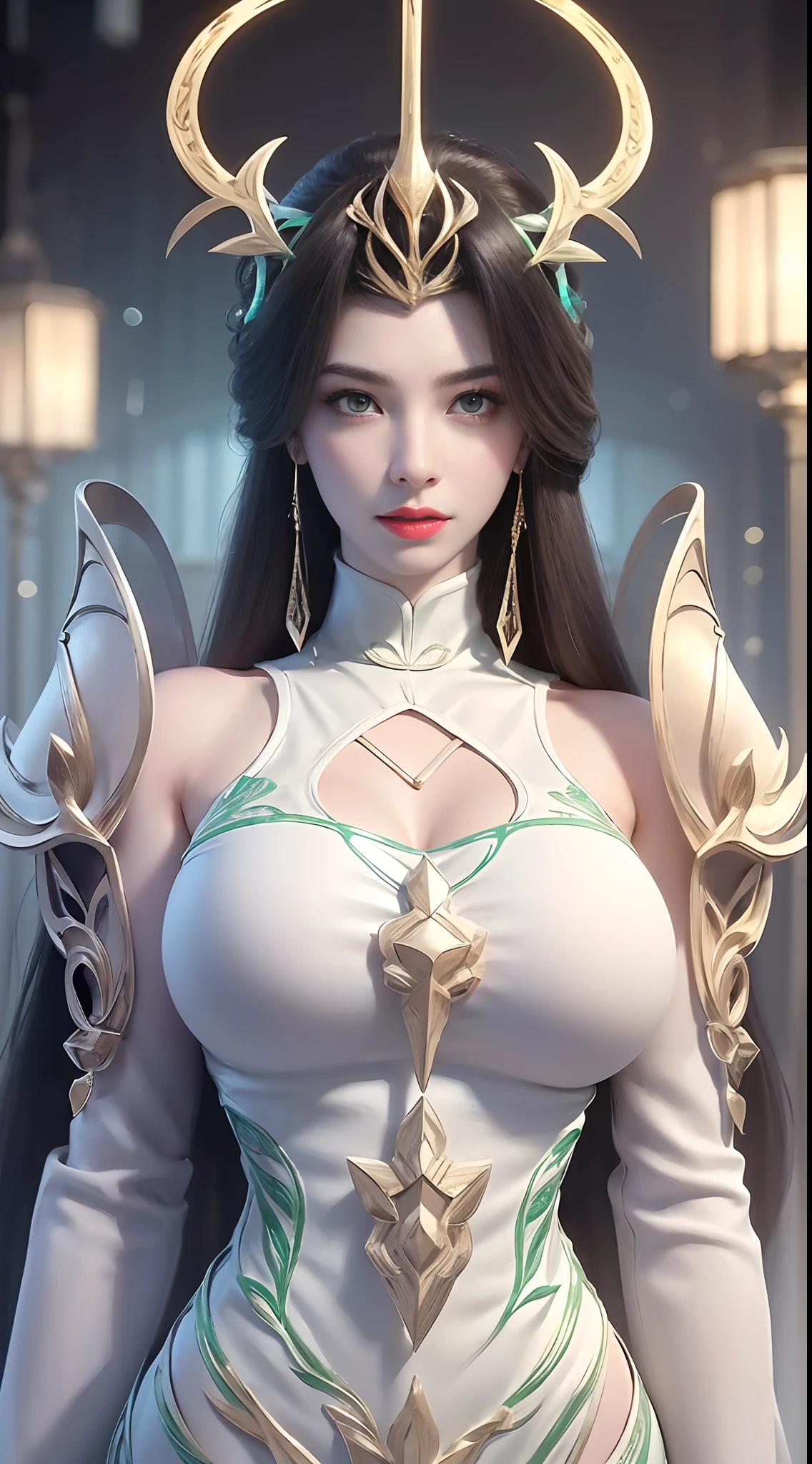 ultra realistic 8k cg, flawless, clean, masterpiece, professional artwork, famous artwork, cinematic lighting, cinematic bloom, perfect face, beautiful face, fantasy, dreamlike, unreal engine 5, science fiction, lace, lace trim, lace-trimmed legwear, luxury, jewelry, diamond, gold, pearl, gem, sapphire, ruby, emerald, intricate detail, delicate pattern, charming, alluring, seductive, erotic, enchanting, hair ornament, necklace, earrings, bracelet, armlet,halo,autumn.
((,1girl, pov,best quality,)) ,((((,1girl, solo, huge fake breasts:1.5, armor dress, half body, looking at viewer, standing))))