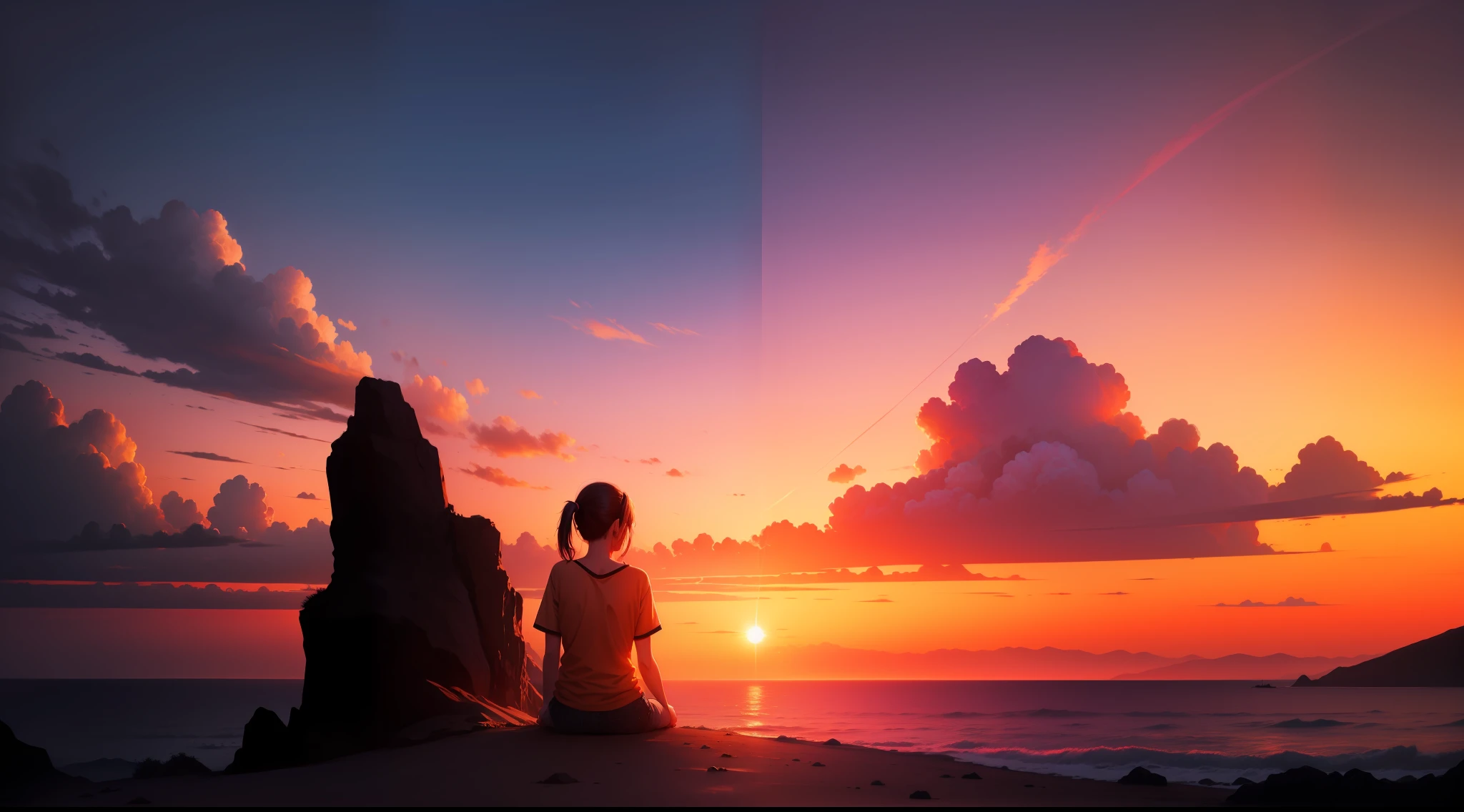 Create an image that shows a spectacular sunset with vibrant colors painting the sky