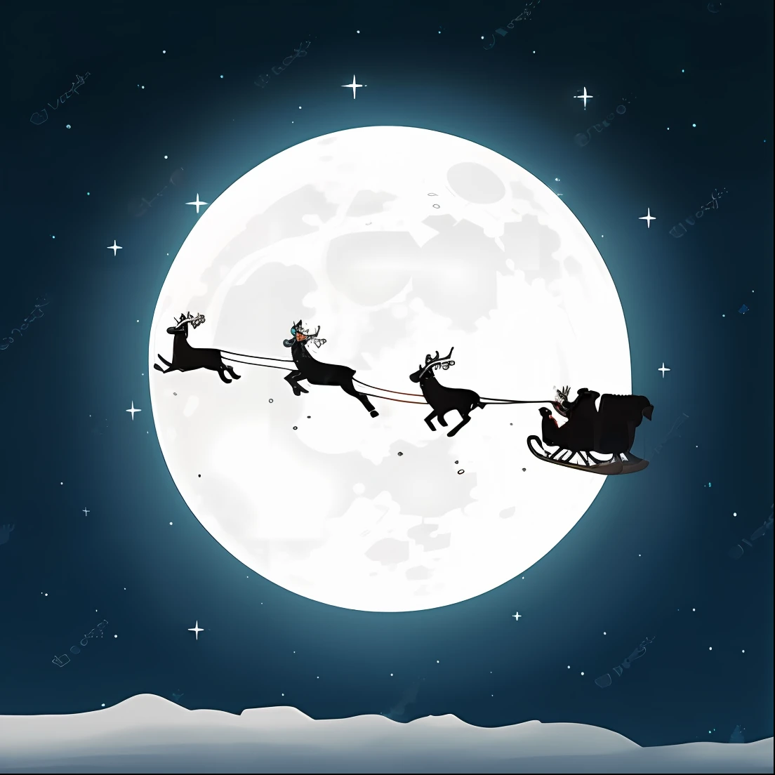 Santa Claus flying in his sleigh with oxen and reindeer in front of the moon, noite de Natal, illustration!, na moda, imagem de alta qualidade, 5 d, 5D, Santa, illustration, iStock, exclusivo, (noite), Alegre, 2 5 6 x 2 5 6, 256x256, foto em alta, with full moon in the sky, illustration »