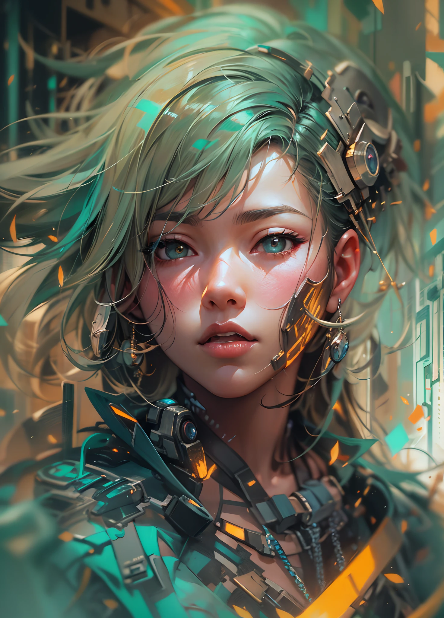 anime painting of cute asian cyberpunk female, shapeless cyberpunk hair, armor pieces, dynamic pose, elegant pose, bright colors, art by Carne Griffiths and Wadim Kashin Concept art, cyberpunk background, abstract beauty, near perfection, pure form, Golden Ratio, minimalism, unfinished, concept art, By Brian Froud and Carne Griffiths and Wadim Kashin, intricate detail, 8k post-production, High resolution, super Detail, trending on ArtStation, sharp focus, studio photos, intricate detail, Very detailed, By Greg Rutkowski